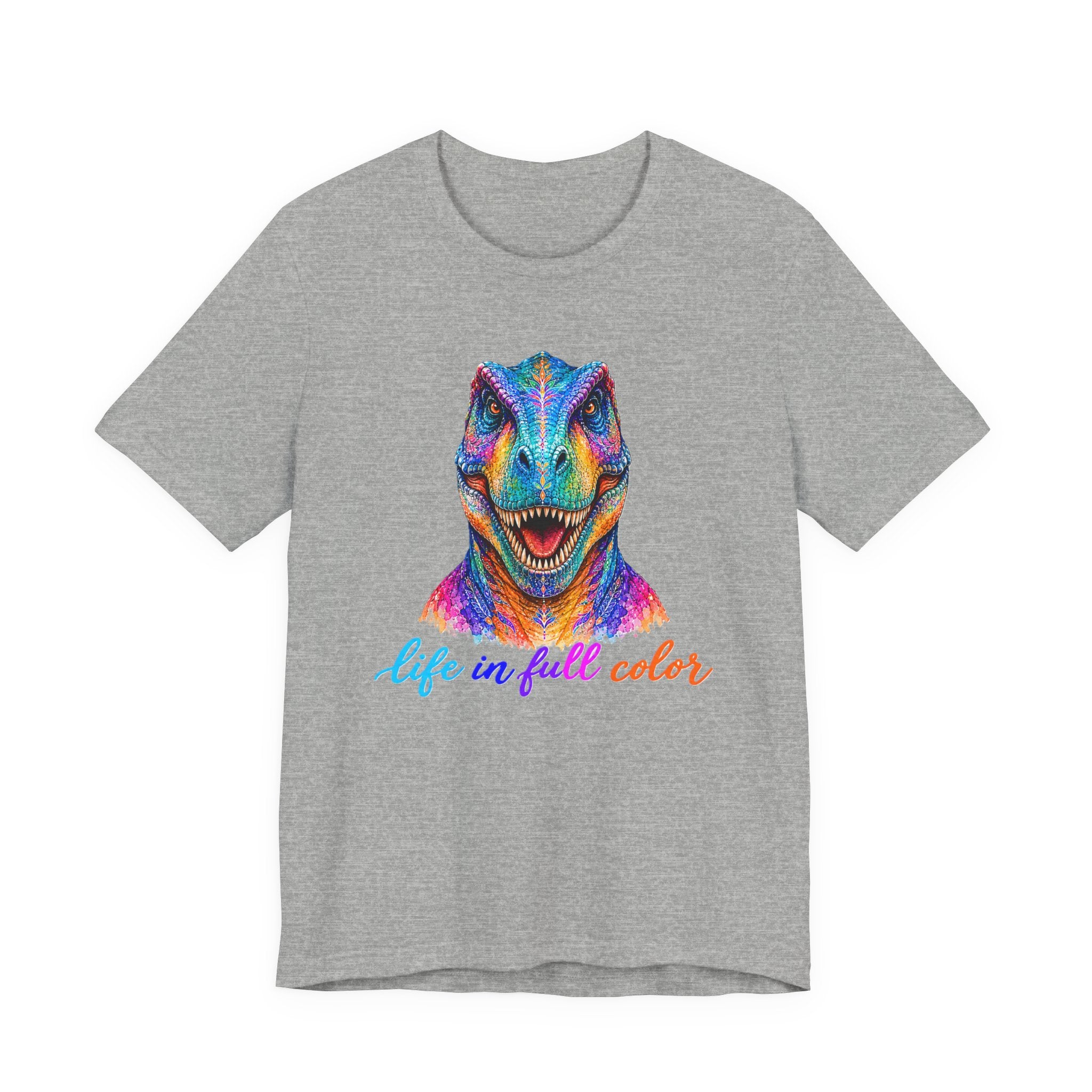 Colorful Raptor Tee – "Life in Full Color" Dinosaur Graphic Shirt
