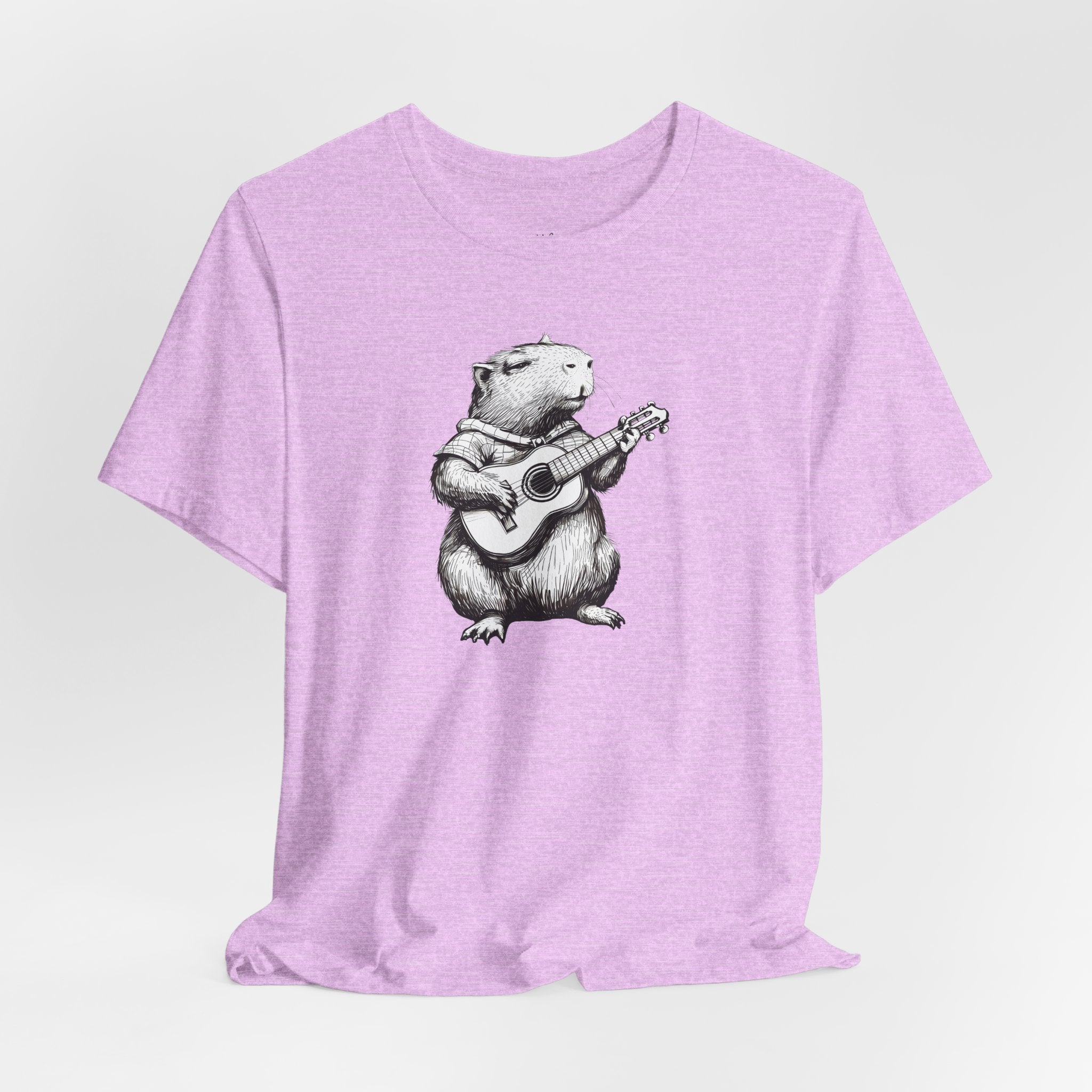 Guitar Playing Capybara Tee — Cute Acoustic Animal Graphic T-Shirt