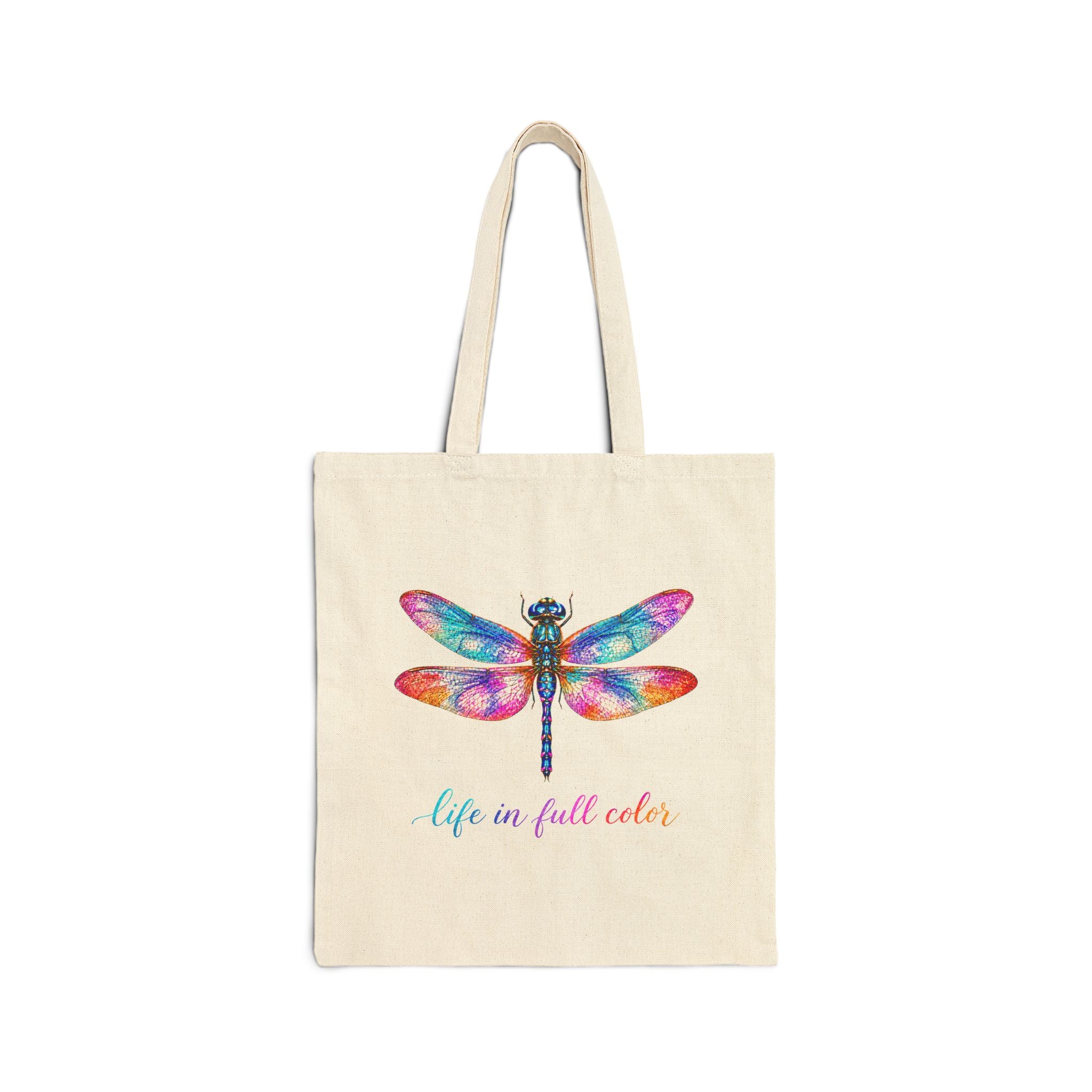 Dragonfly Canvas Tote Bag – 'Life in Full Color' Reusable Market Bag