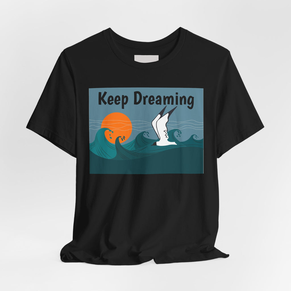 Keep Dreaming Seagull T-Shirt — Sunset Ocean Waves Graphic Tee