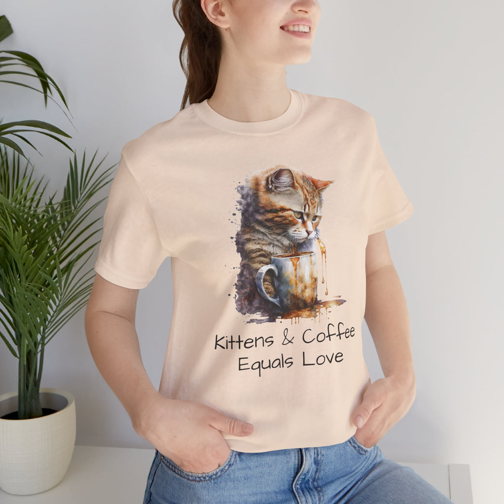 Cat & Coffee T-Shirt — "Kittens & Coffee Equals Love" Cute Cat Graphic Tee