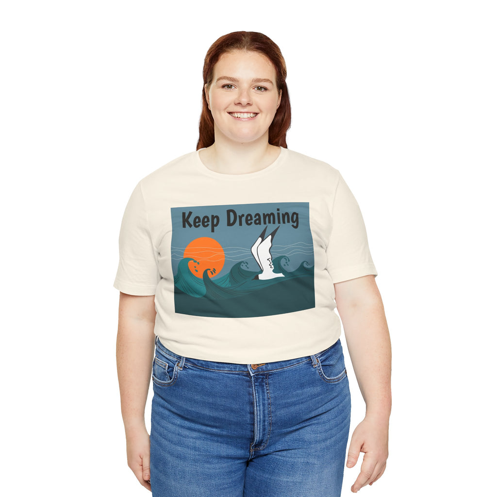 Keep Dreaming Seagull T-Shirt — Sunset Ocean Waves Graphic Tee