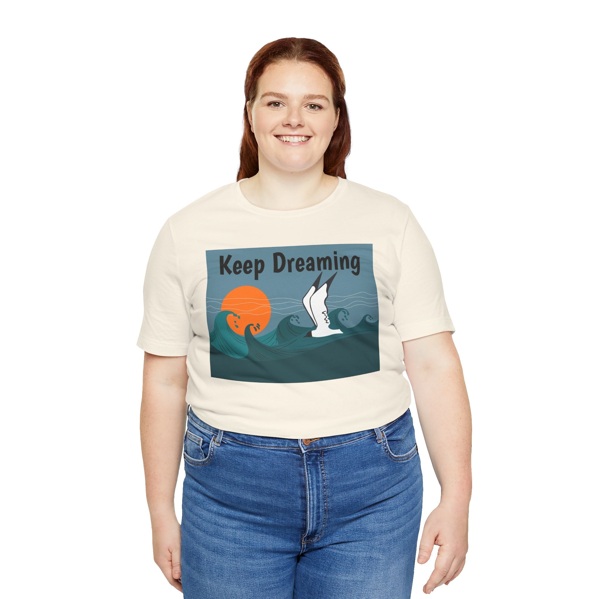 Keep Dreaming Seagull T-Shirt — Sunset Ocean Waves Graphic Tee