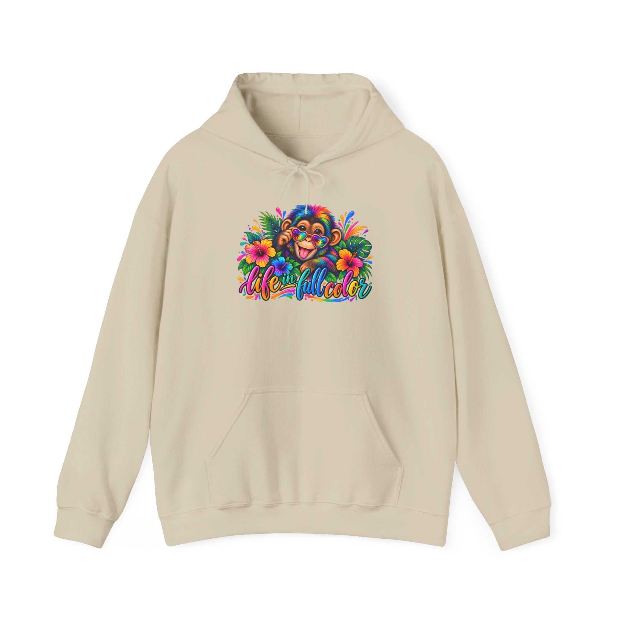Colorful Monkey Hoodie — "Live Wild & Free" Tropical Graphic Sweatshirt