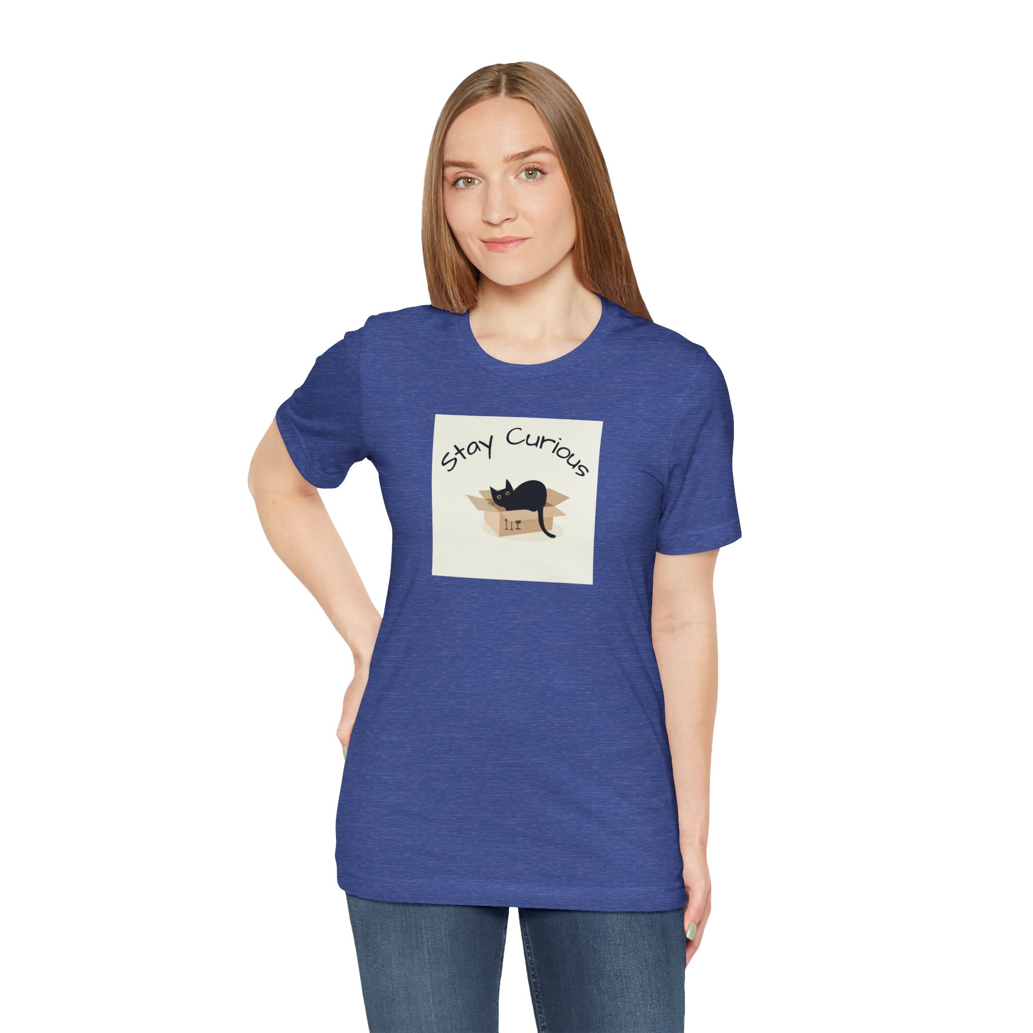 Stay Curious Cat T-Shirt — Cute Black Cat in Box Graphic Tee