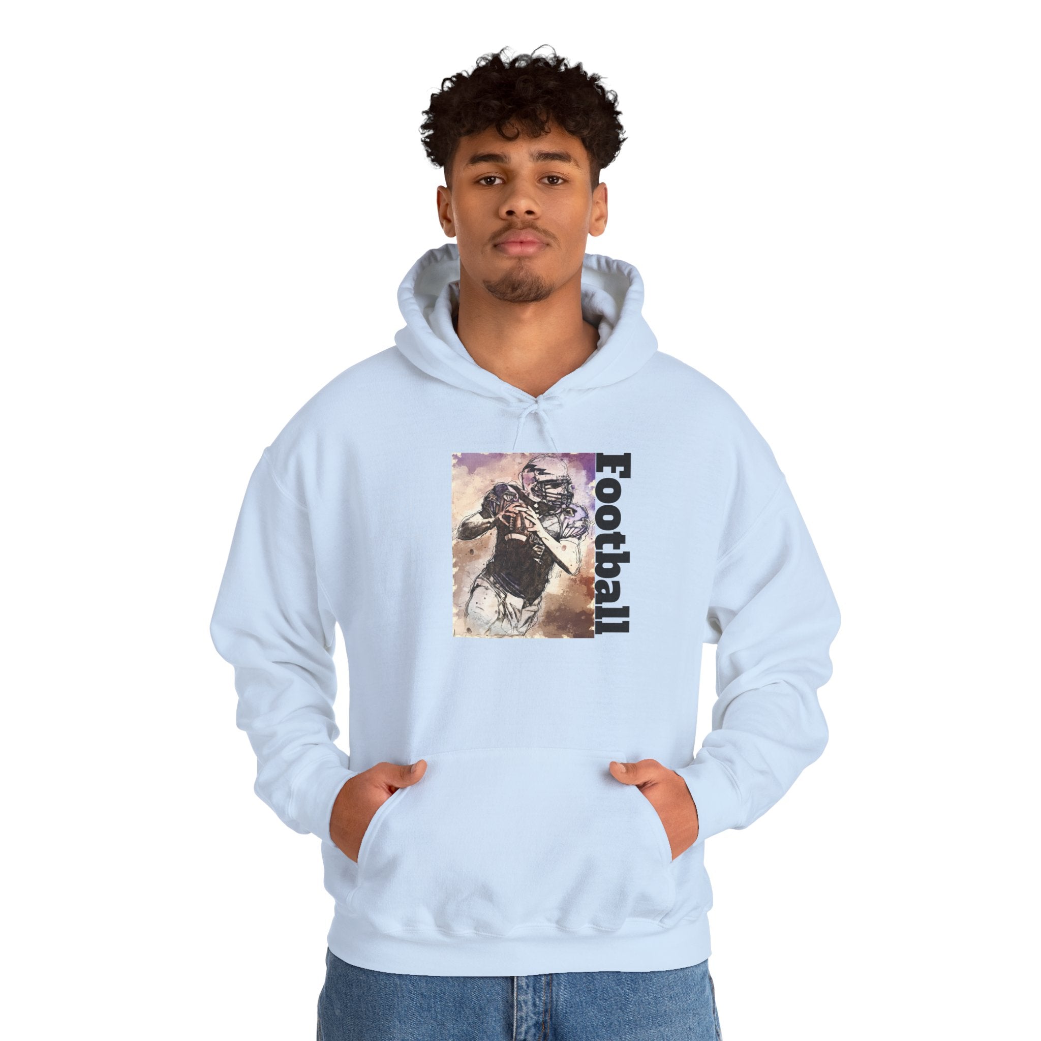 Football Player Graphic Hoodie - Vintage Grunge Sports Pullover