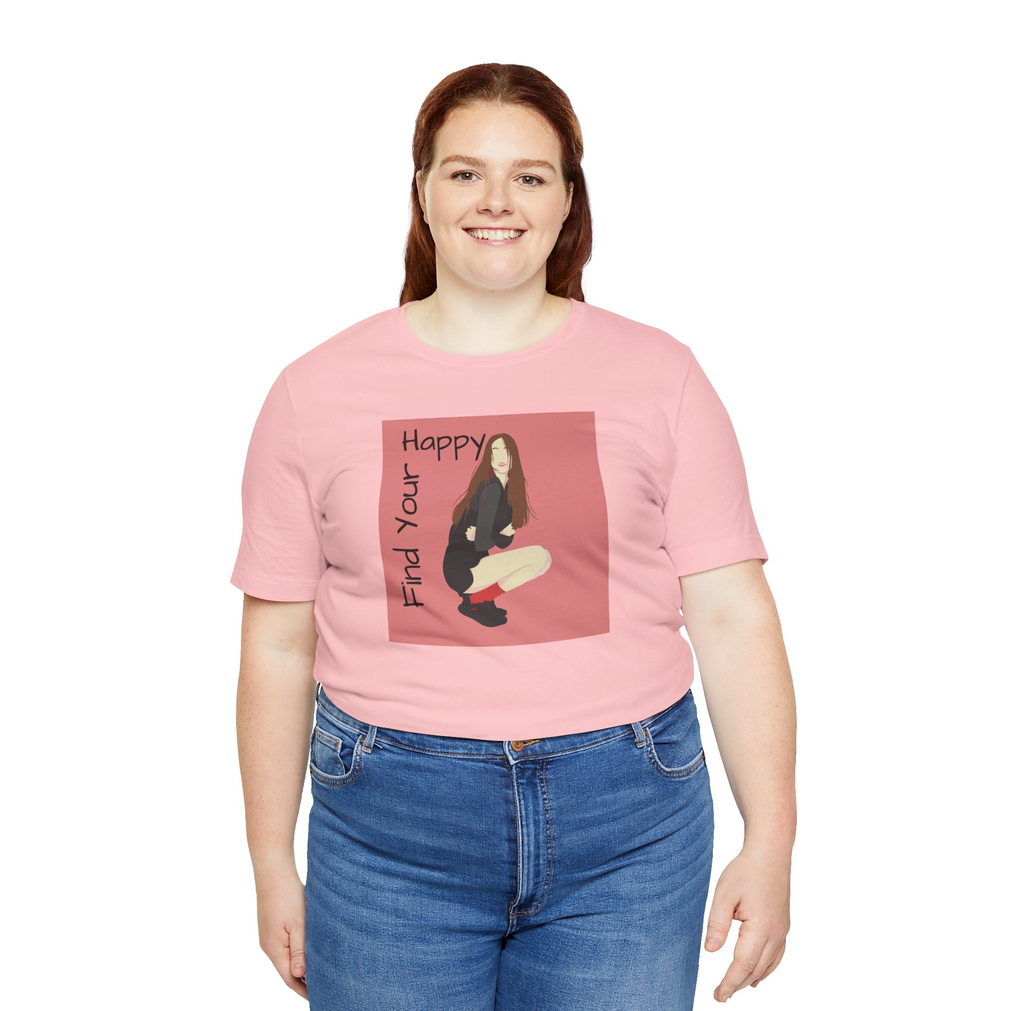 Find Your Happy Tee — Positive Graphic T‑Shirt with Illustrated Girl