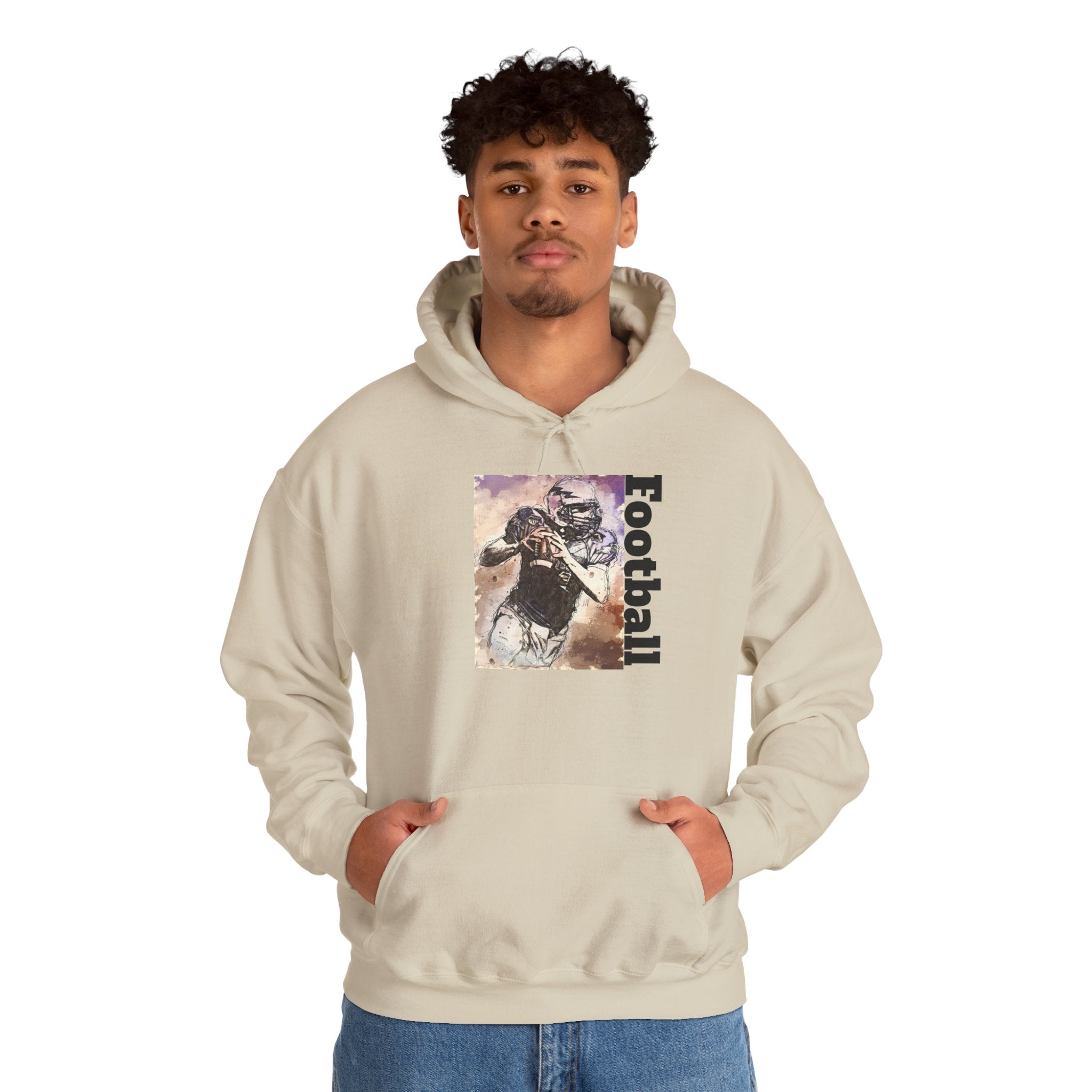 Football Player Graphic Hoodie - Vintage Grunge Sports Pullover