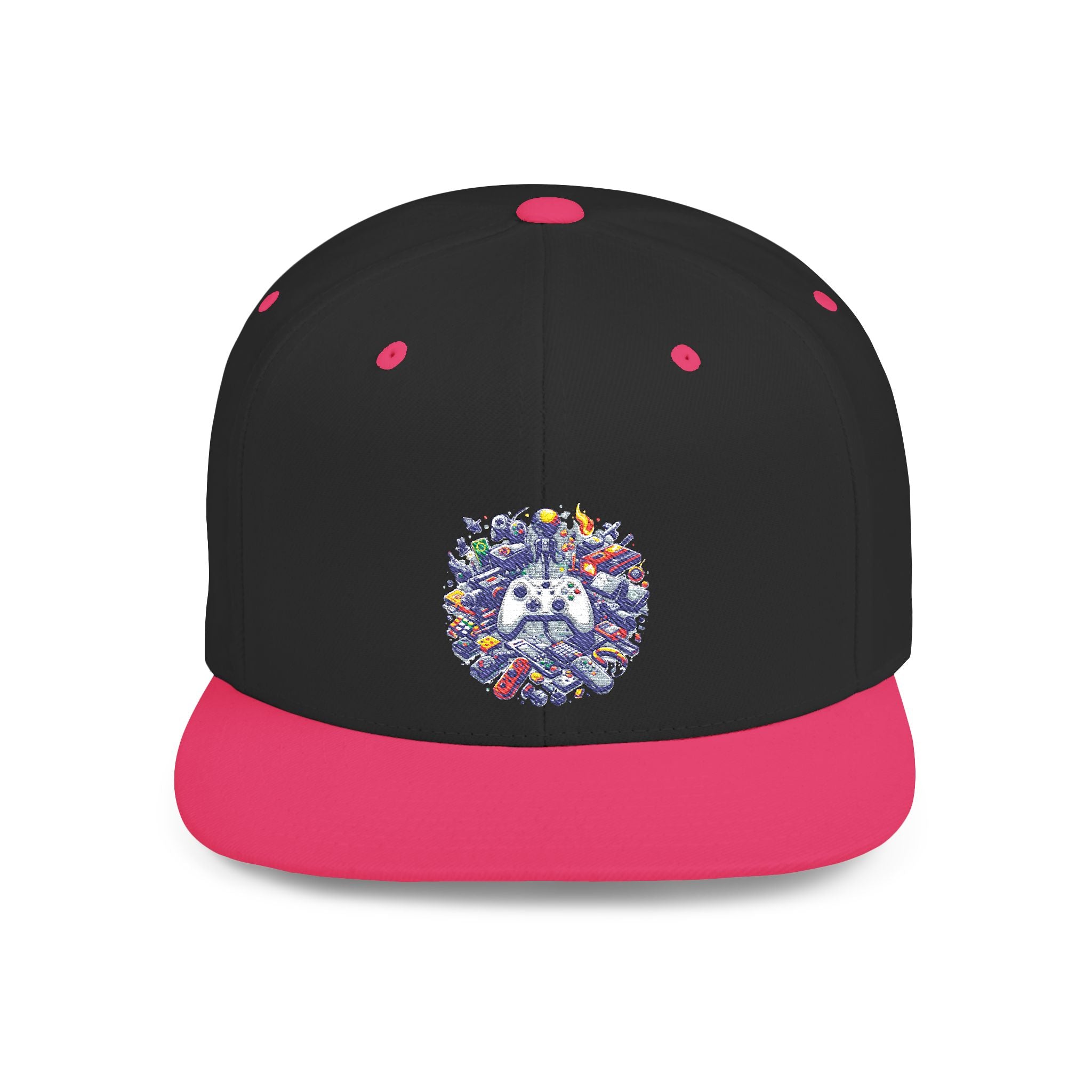Minimalist Embroidered Flat Bill Snapback — Vintage Streetwear Cap (Abstract Gamer)