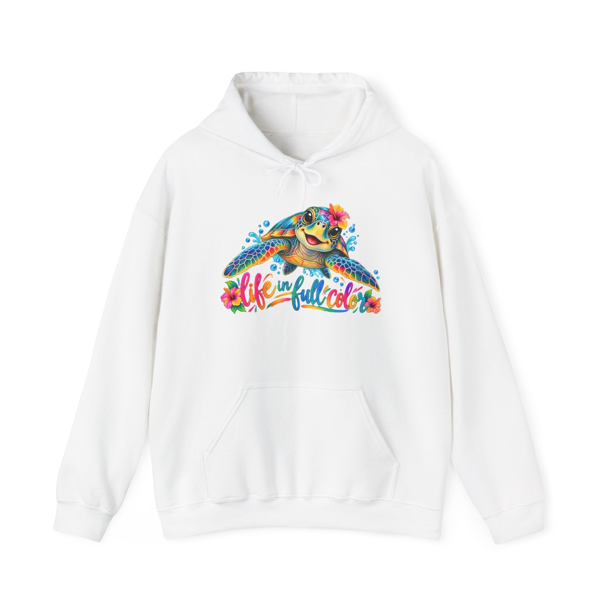 Sea Turtle Floral Hoodie – “Life Is Full Color” Tropical Graphic Sweatshirt