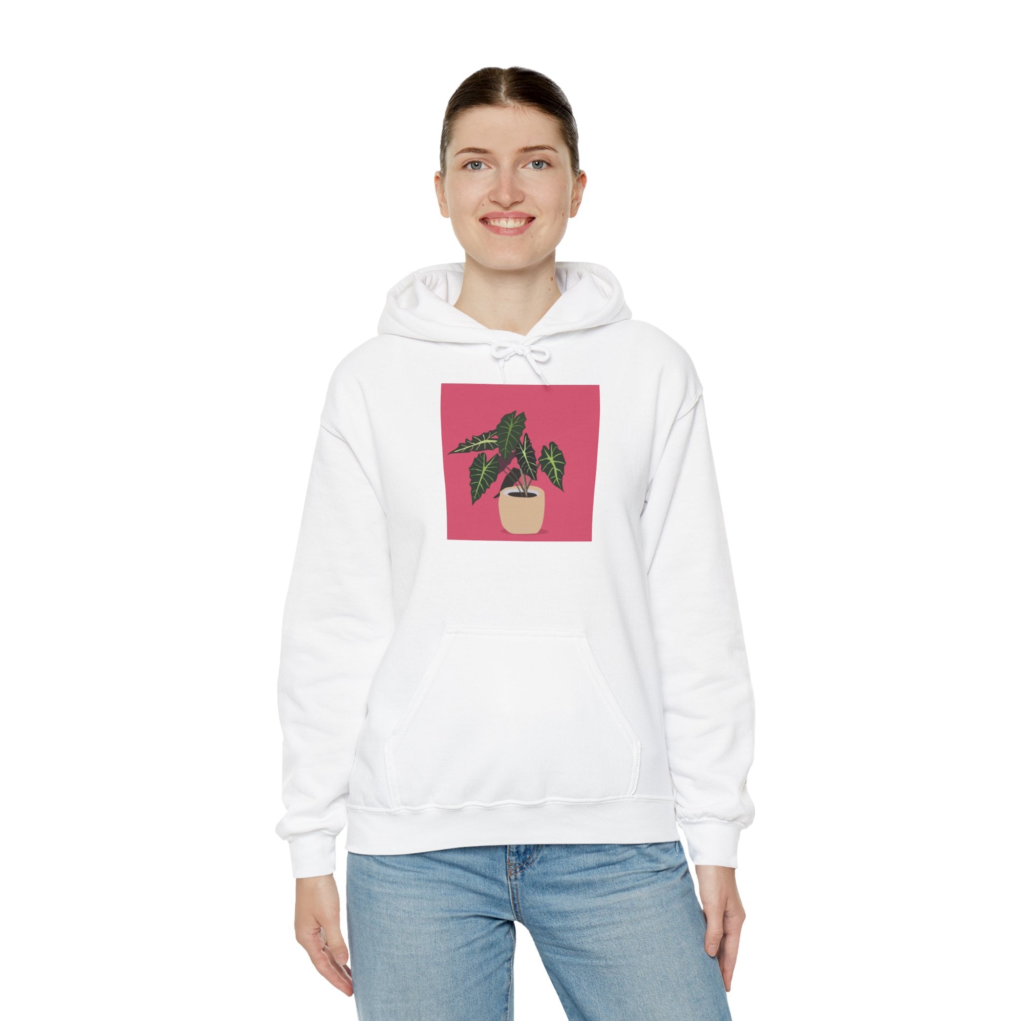 Potted Plant Hoodie – Pink Square Calathea Graphic Sweatshirt