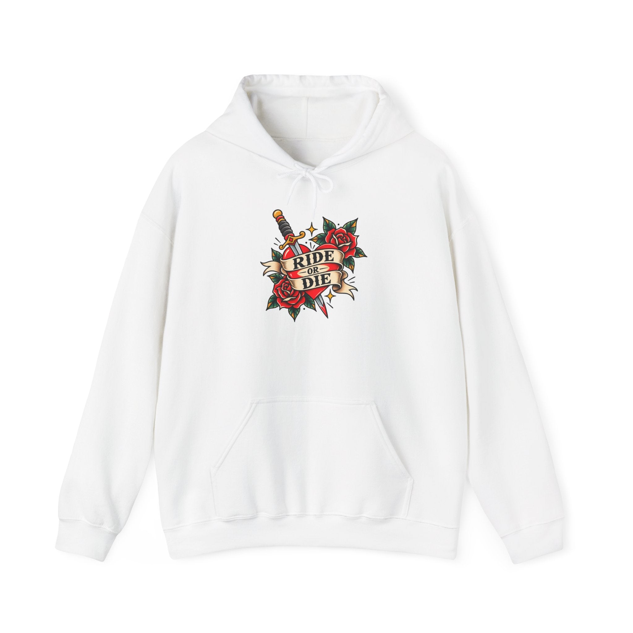 Ride or Die Rose Dagger Hoodie – Retro Tattoo Graphic Pullover