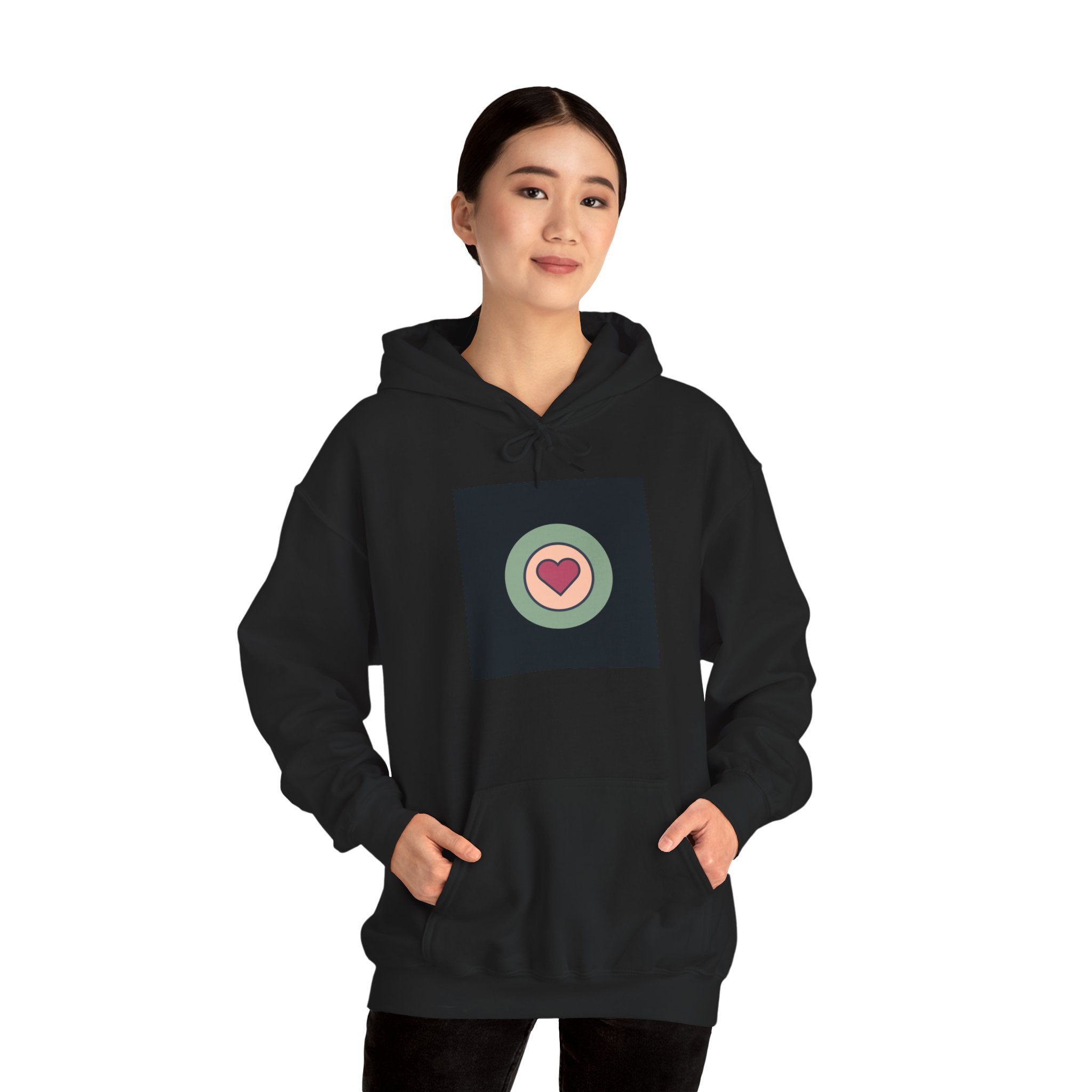 Retro Heart Target Hoodie — Vintage Pastel Heart Graphic Hooded Sweatshirt