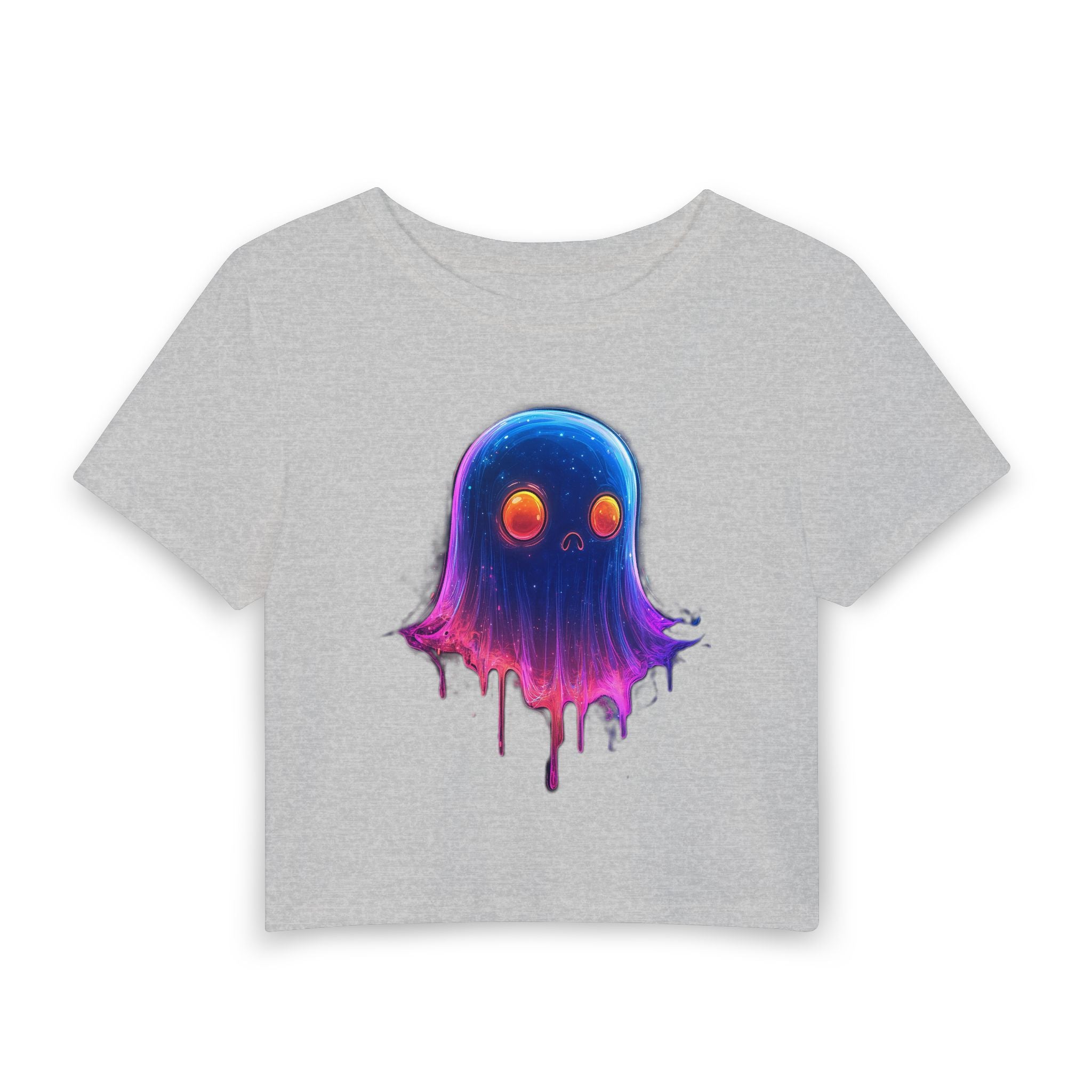 Cute Drip Ghost Crop Tee – Neon Galaxy Ghost Graphic Women's Baby Tee
