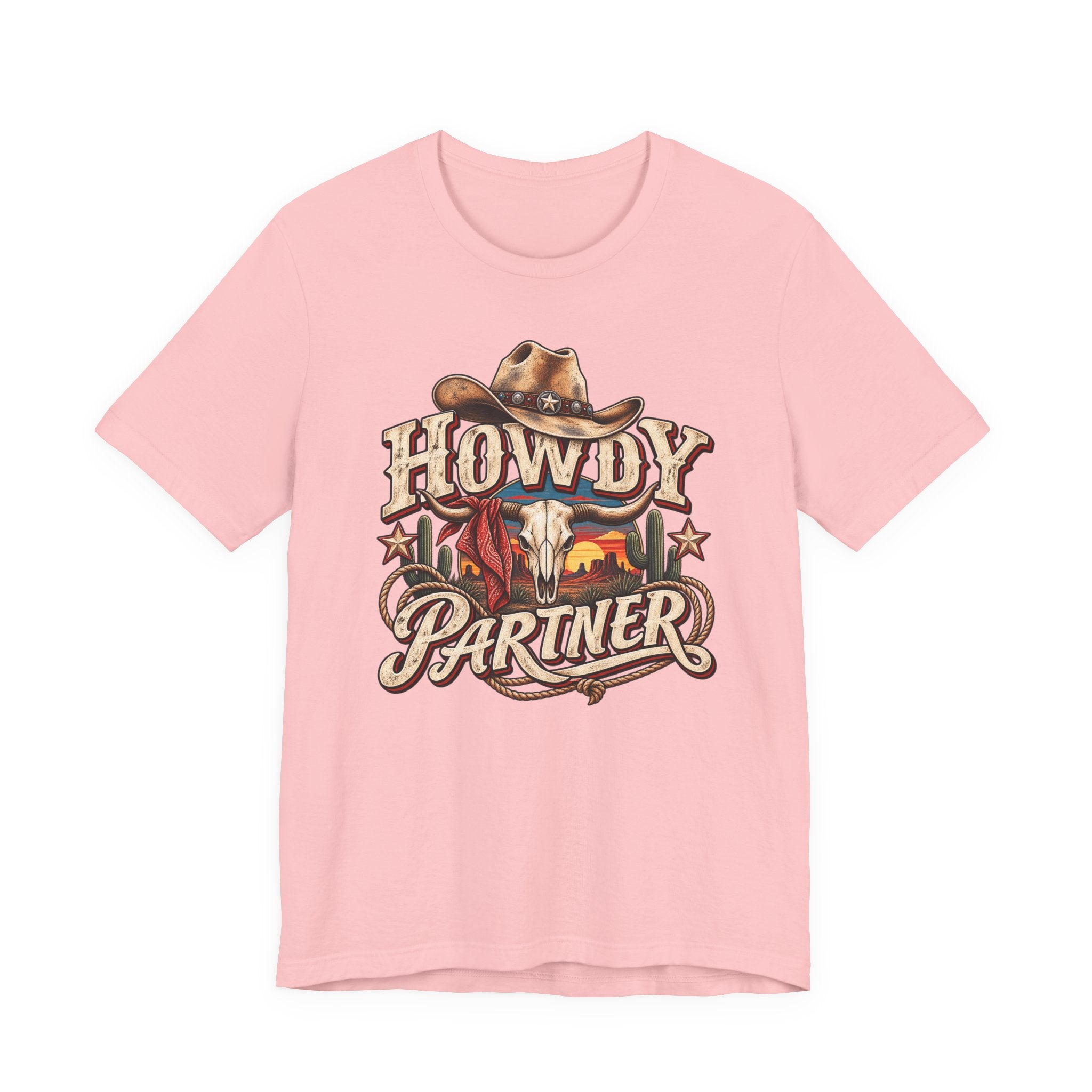 Howdy Partner Cowboy T‑Shirt - Western Skull & Sunset Graphic Tee