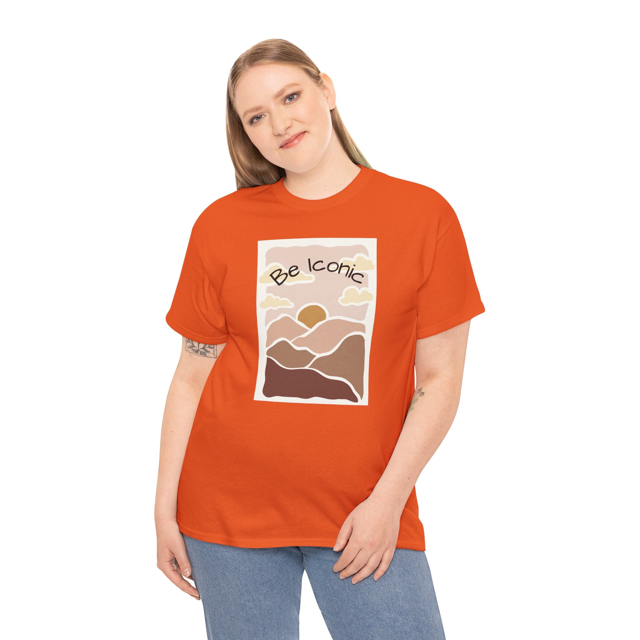 Be Iconic Tee — Retro Sunset Mountain Graphic T‑Shirt