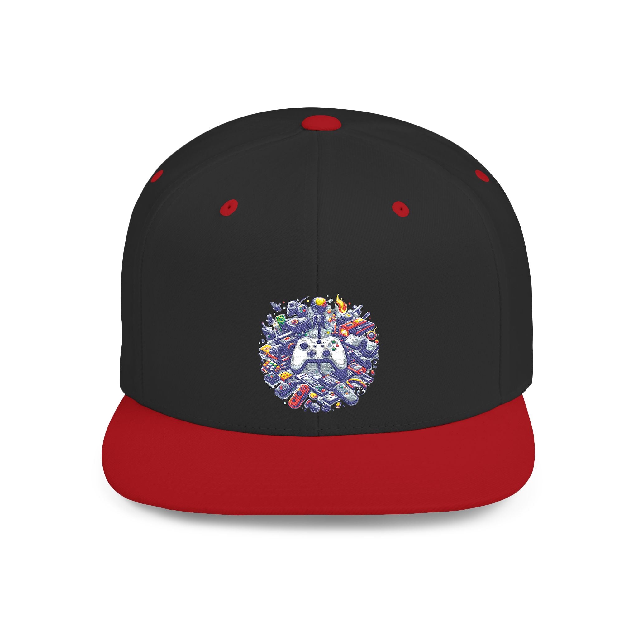 Minimalist Embroidered Flat Bill Snapback — Vintage Streetwear Cap (Abstract Gamer)