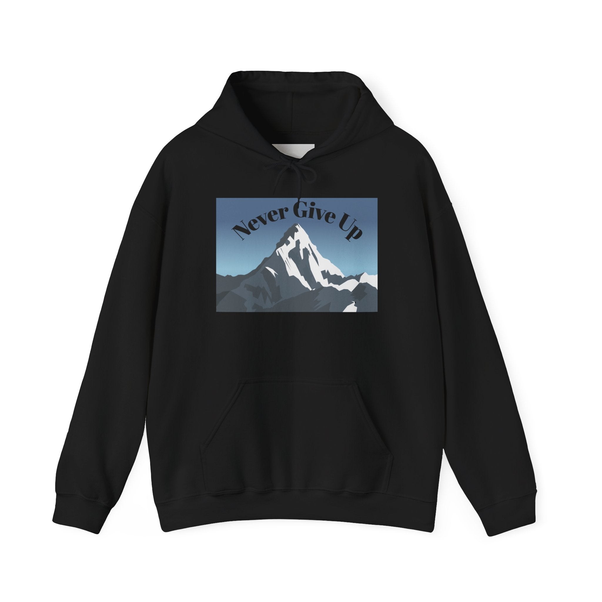 Motivational Mountain Hoodie - "Never Give Up" Inspirational Graphic Hoodie