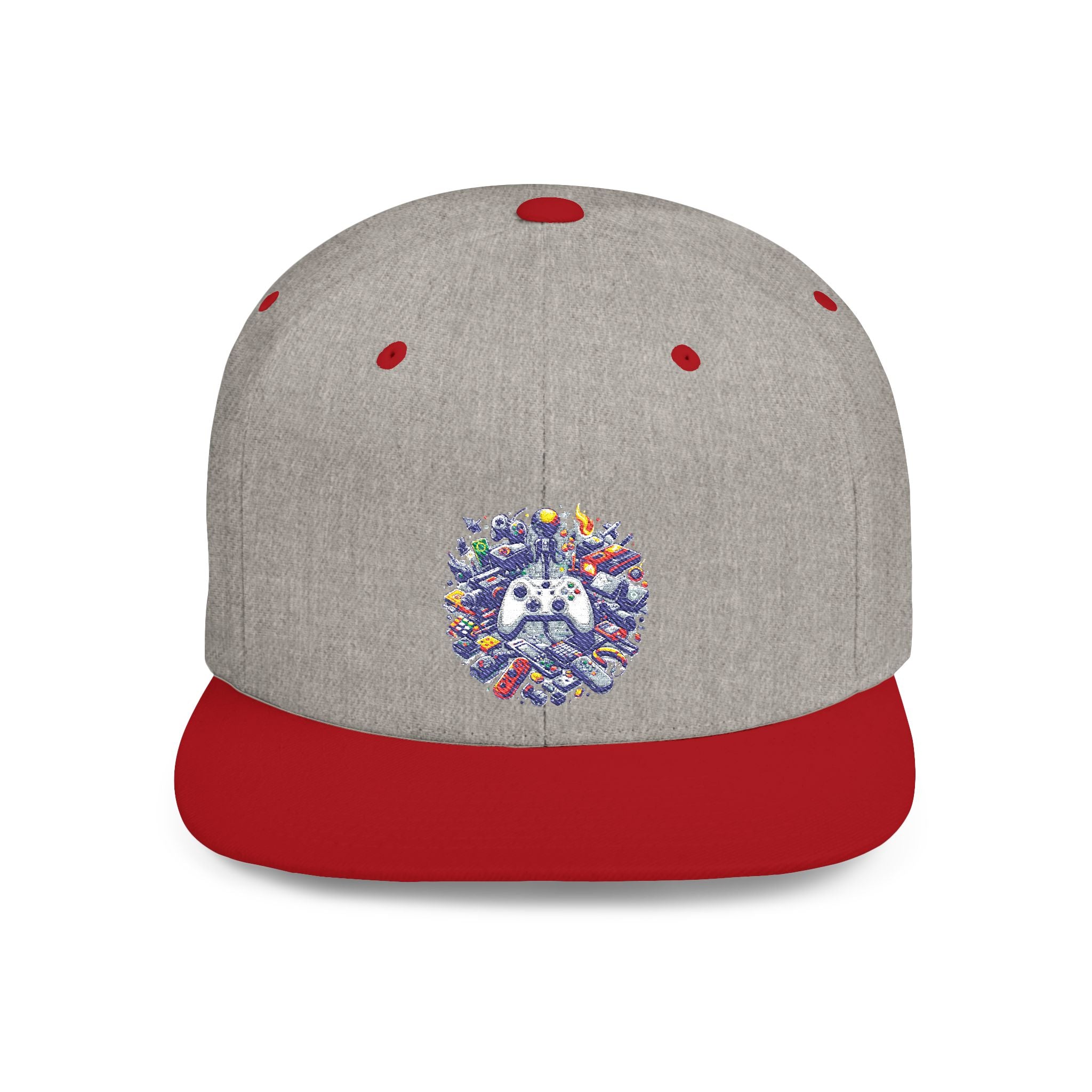 Minimalist Embroidered Flat Bill Snapback — Vintage Streetwear Cap (Abstract Gamer)