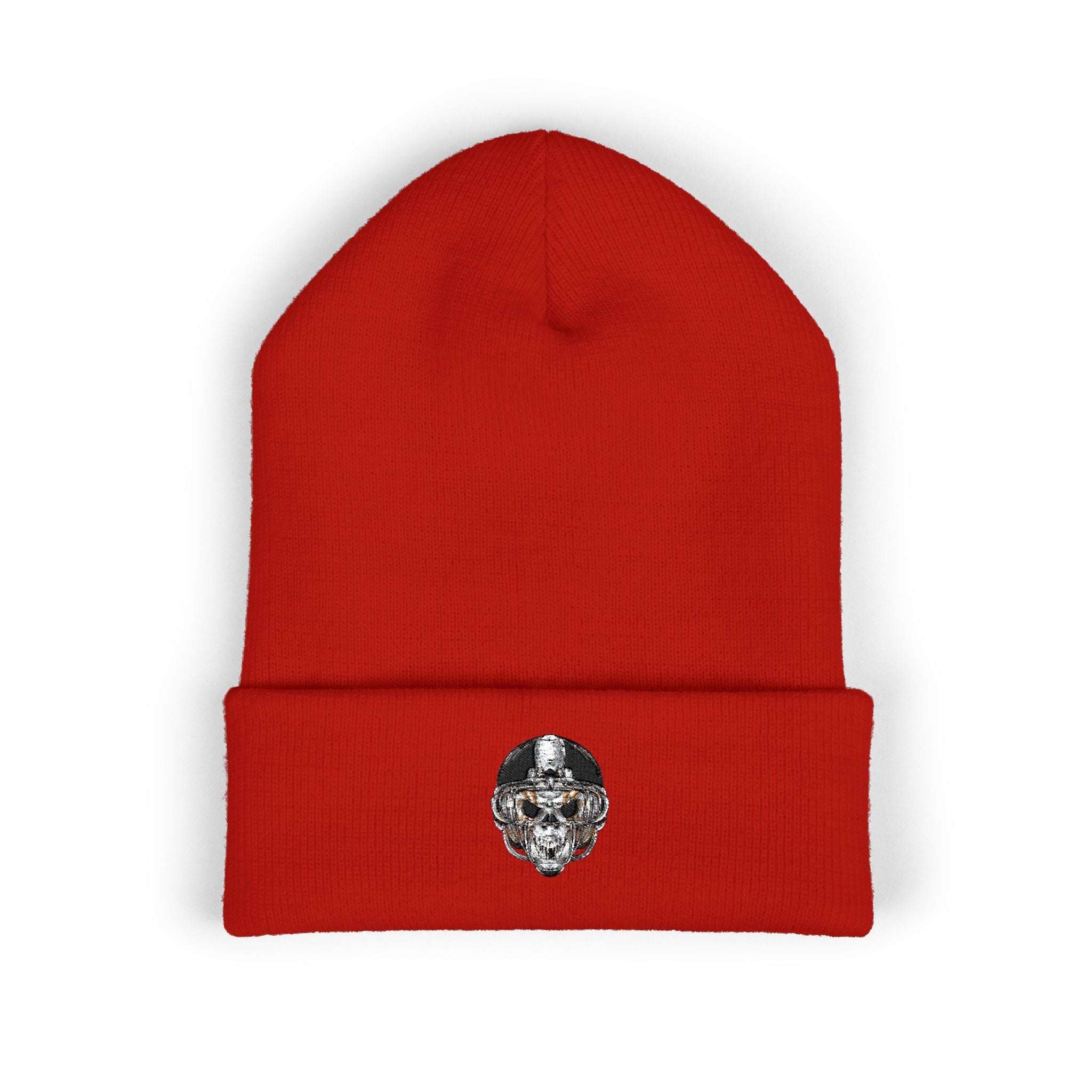 Embroidered Skull Cuffed Beanie — Classic Winter Knit Hat