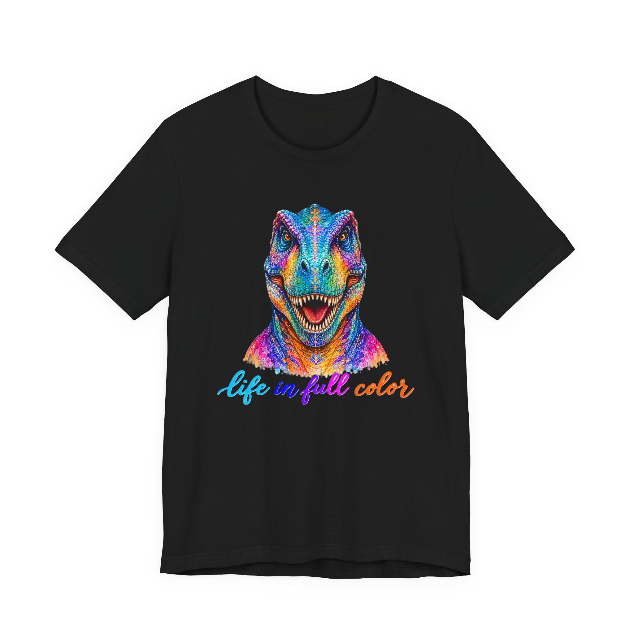 Colorful Raptor Tee – "Life in Full Color" Dinosaur Graphic Shirt