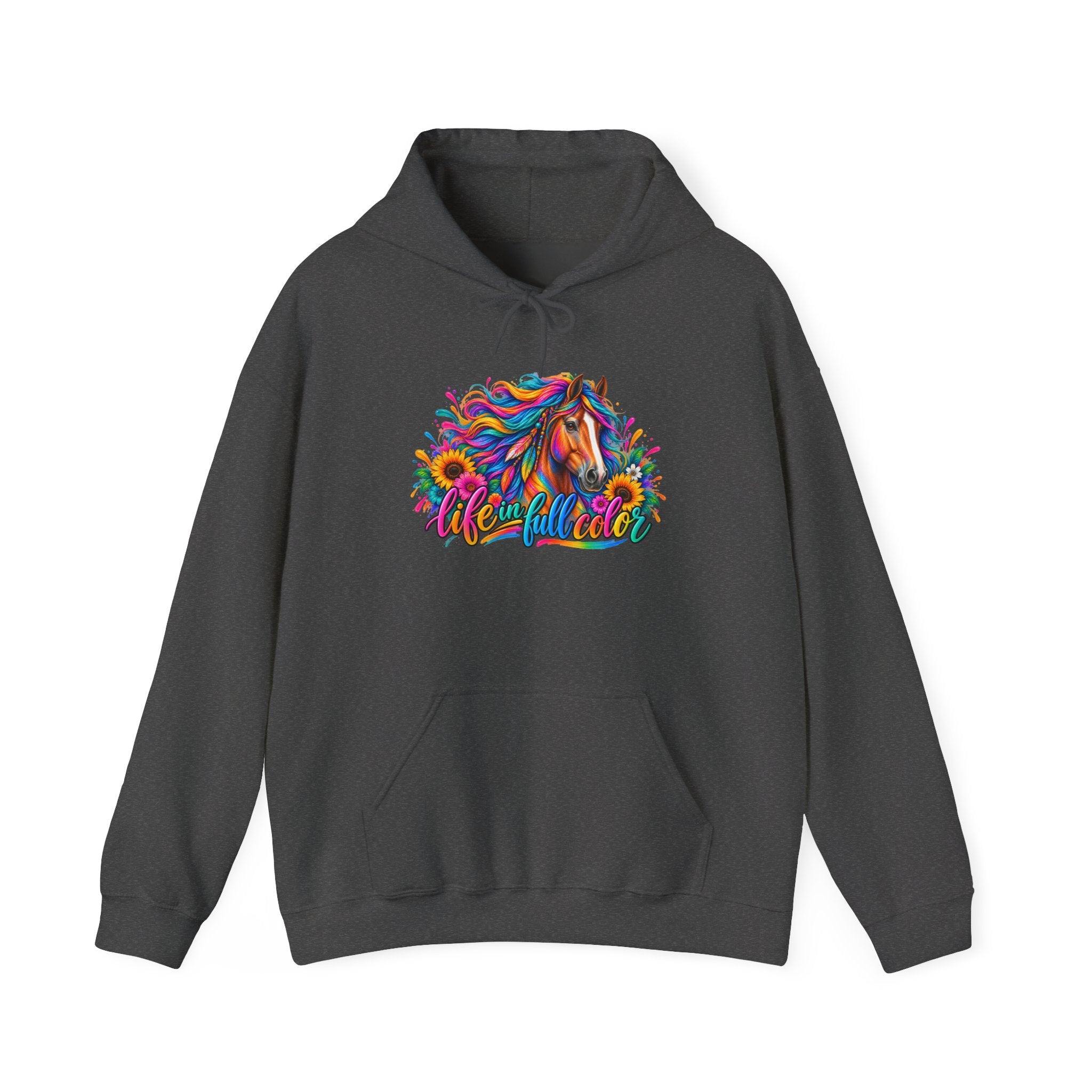Colorful Horse Hoodie — Vibrant Rainbow Horse Graphic "Live Wild" Sweatshirt