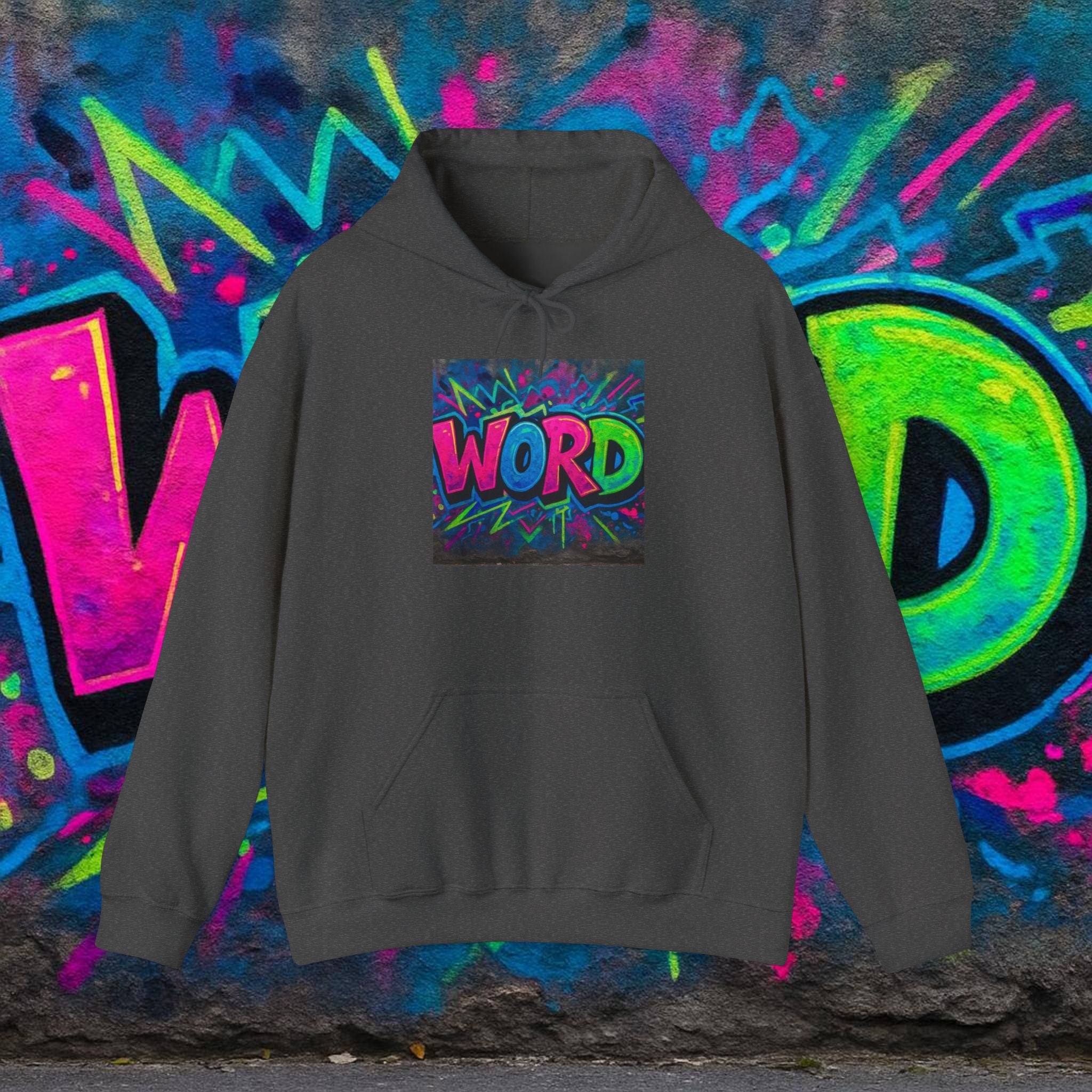 Graffiti 'WORD' Hoodie — Neon Street Art Pullover