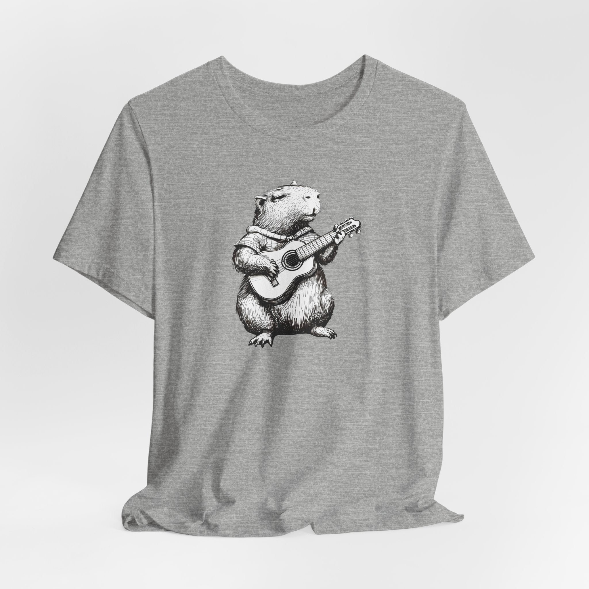 Guitar Playing Capybara Tee — Cute Acoustic Animal Graphic T-Shirt