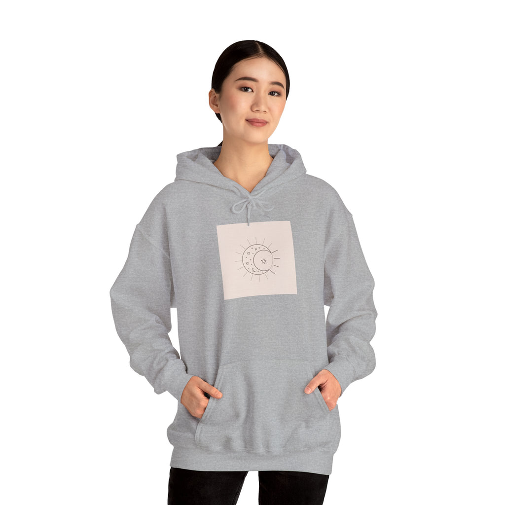 Celestial Moon & Sun Hoodie — Minimal Boho Spiritual Graphic Sweatshirt