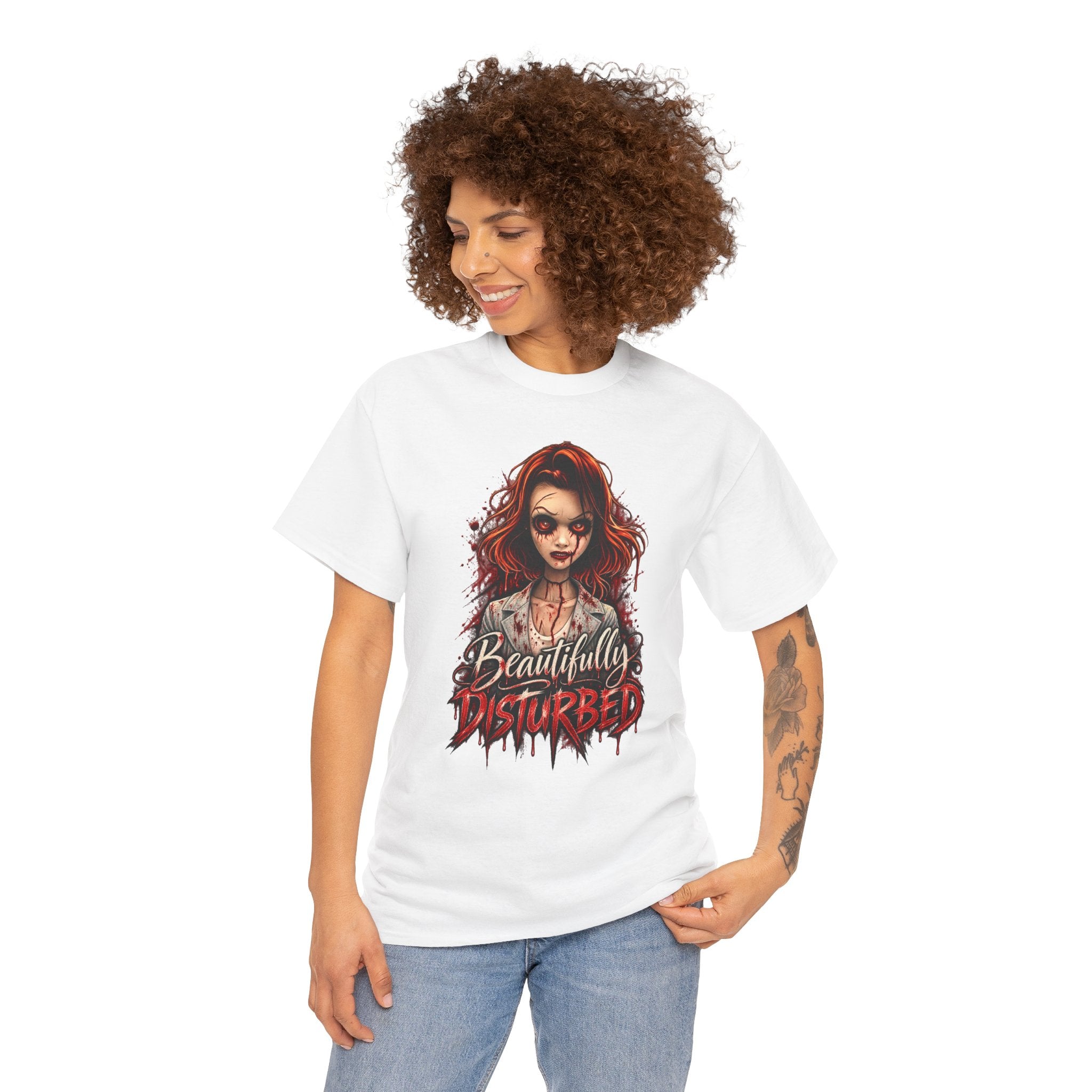 T-Shirt — "Beautifully Disturbed" Gothic Doll Graphic Tee