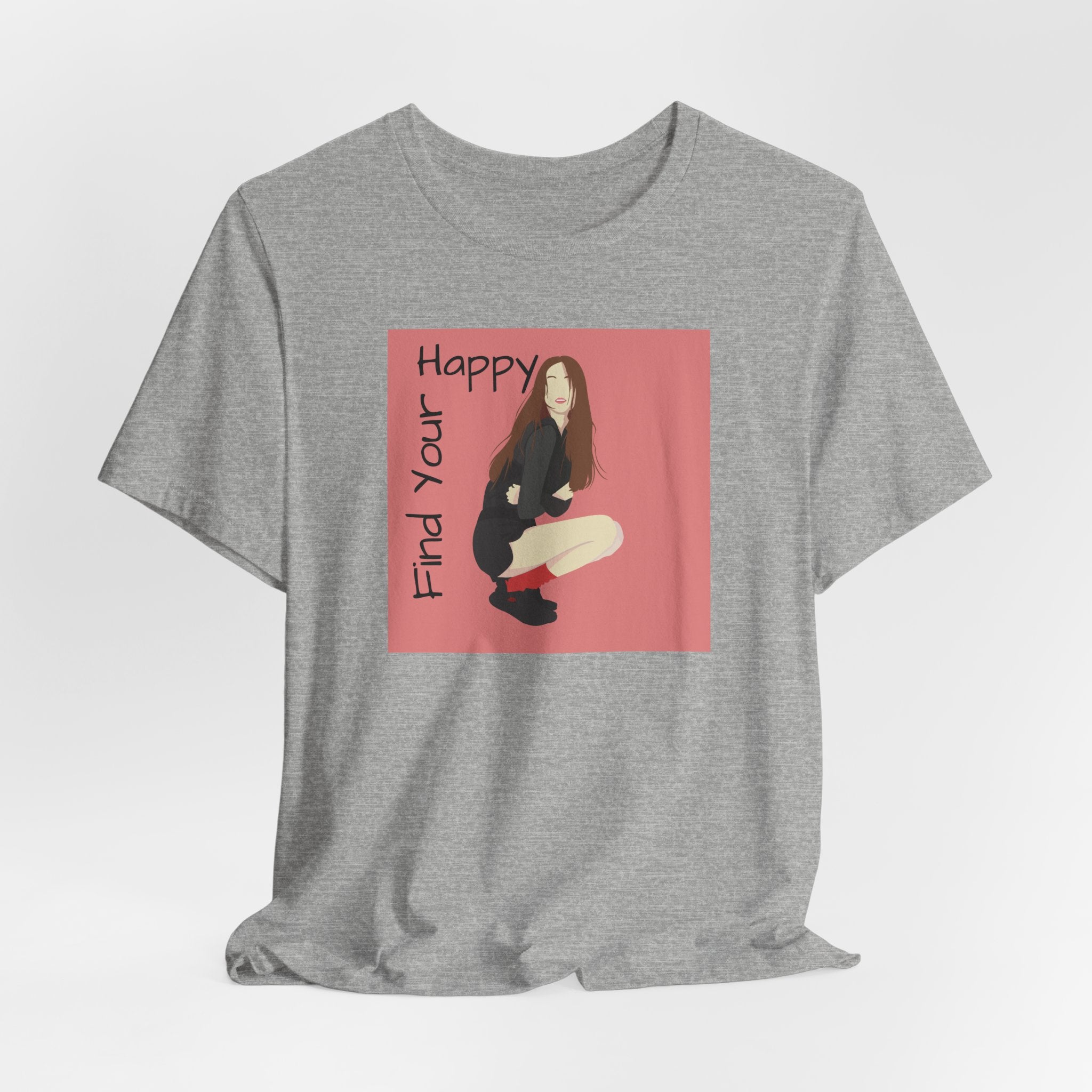 Find Your Happy Tee — Positive Graphic T‑Shirt with Illustrated Girl