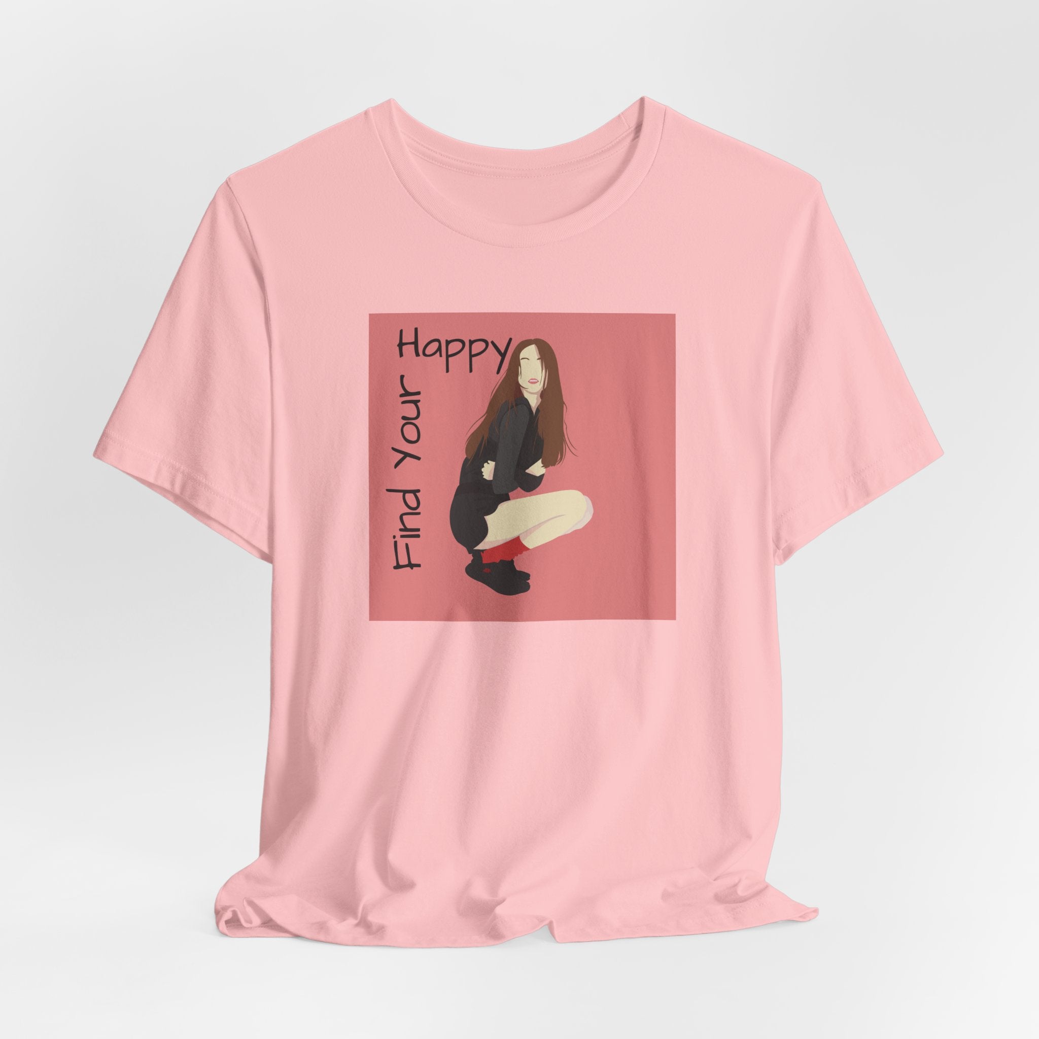 Find Your Happy Tee — Positive Graphic T‑Shirt with Illustrated Girl