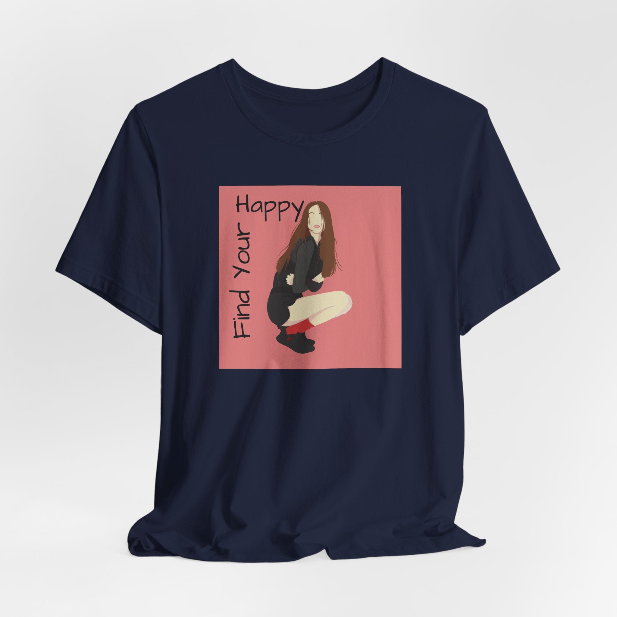 Find Your Happy Tee — Positive Graphic T‑Shirt with Illustrated Girl