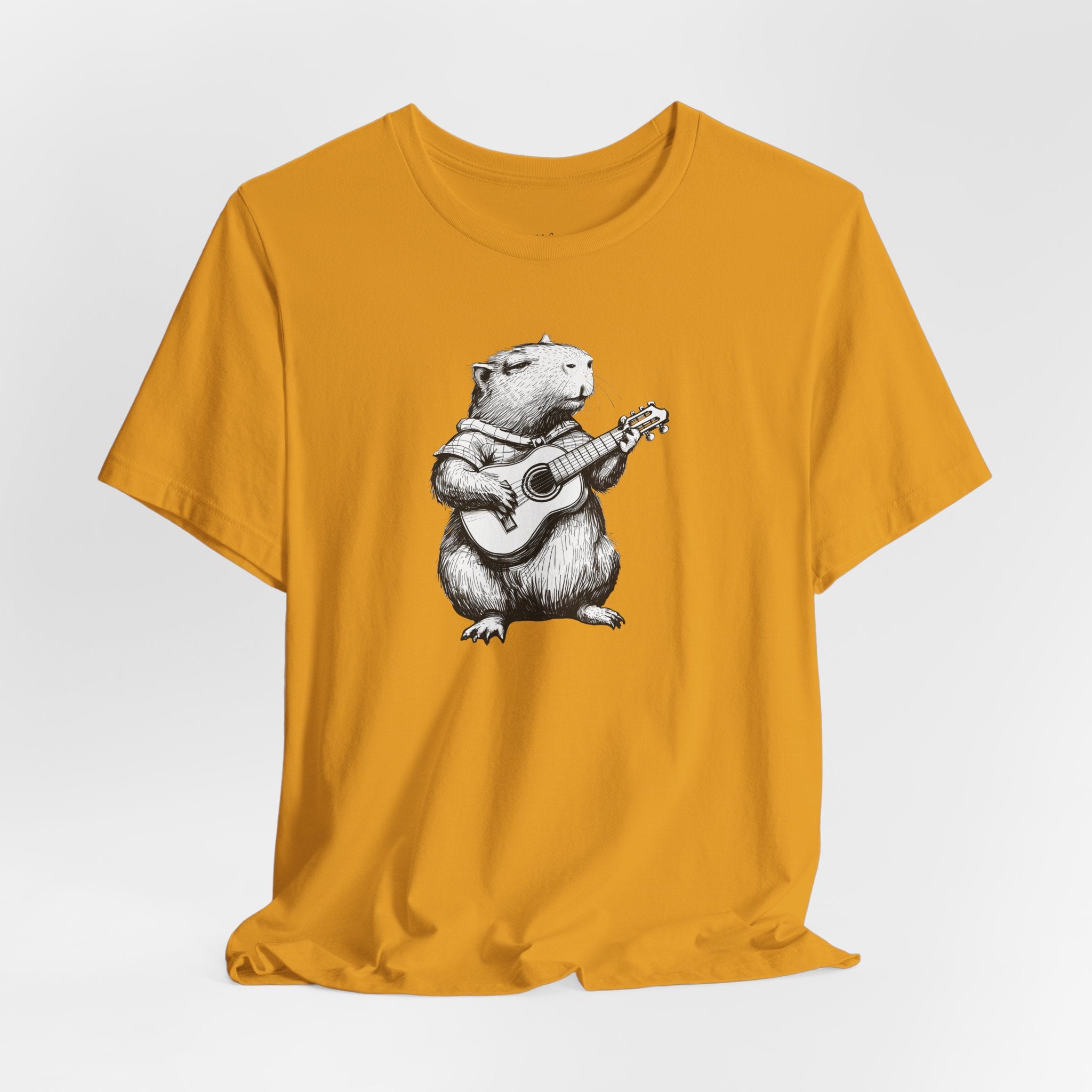 Guitar Playing Capybara Tee — Cute Acoustic Animal Graphic T-Shirt