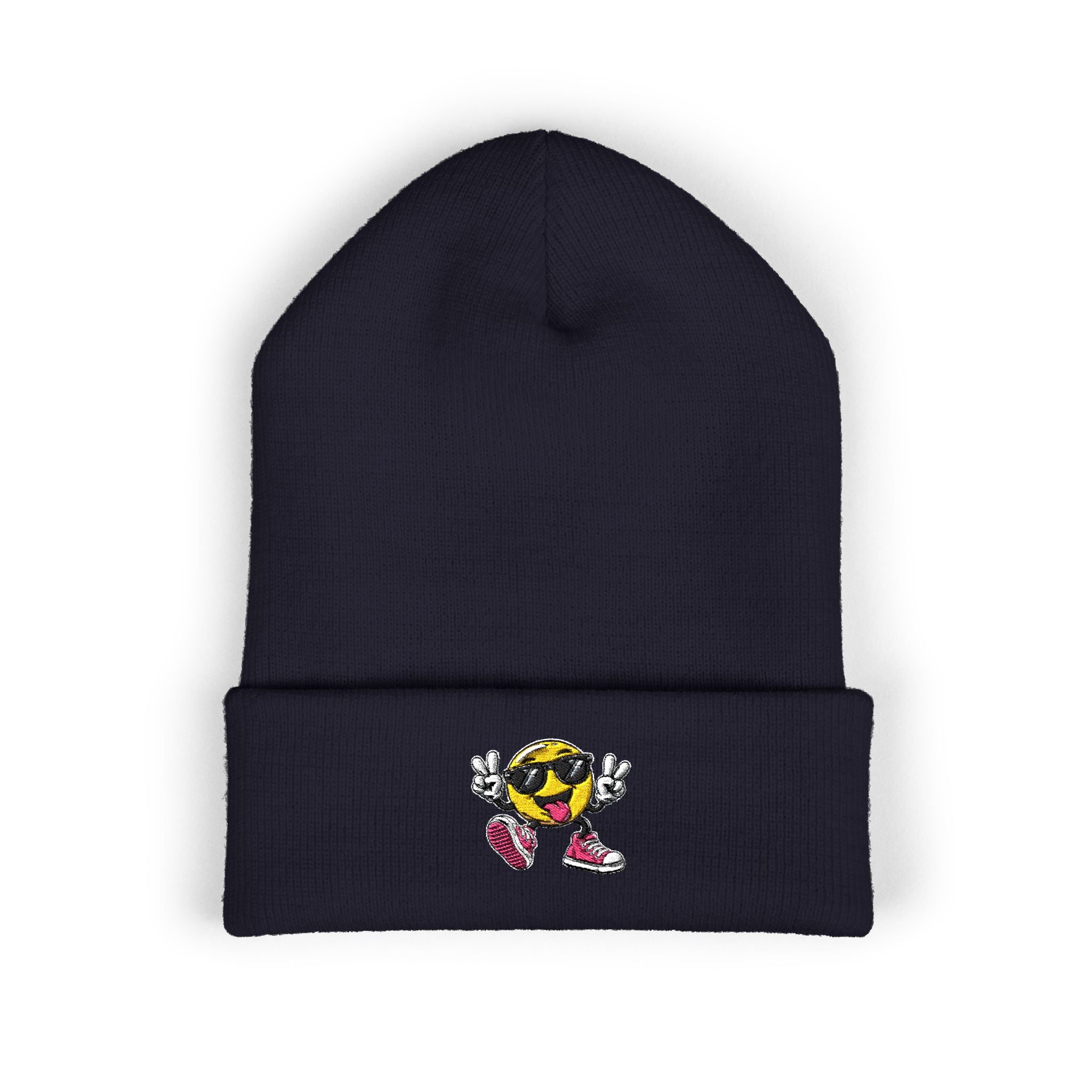 Embroidered Smiley Skate Beanie – Retro Happy Face Cuffed Hat