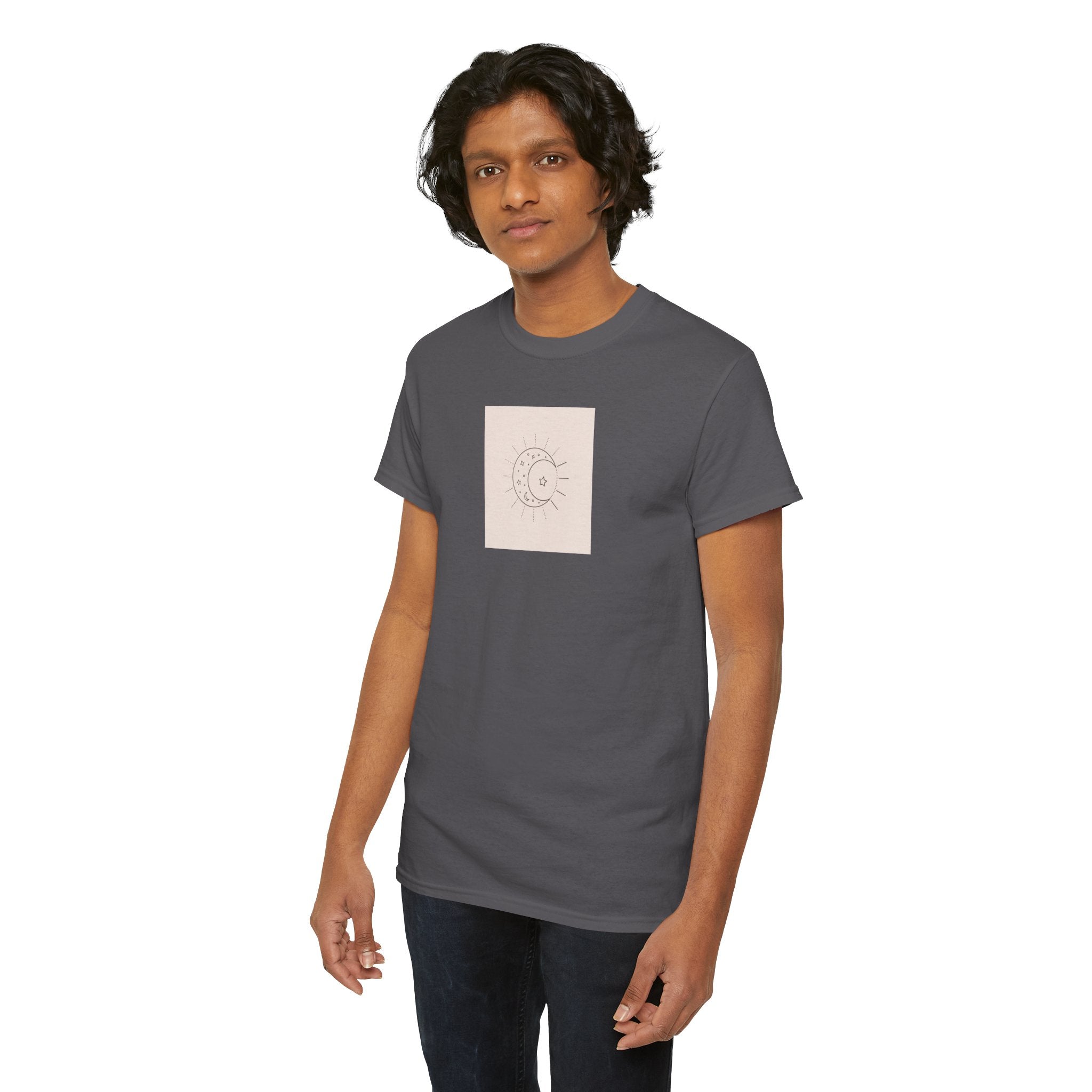 Sun & Moon Minimalist Tee — Celestial Line Art T-Shirt