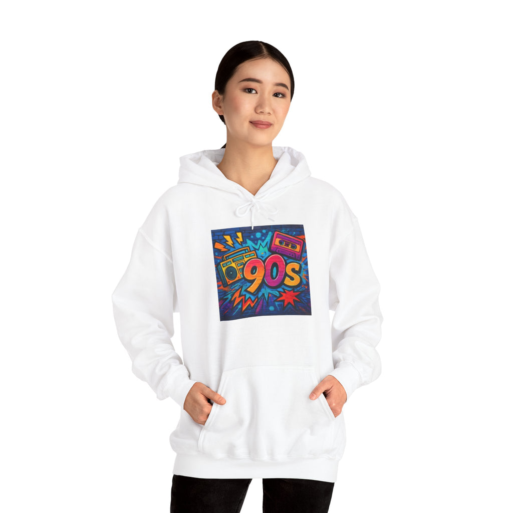 90s Retro Hoodie – Vintage Cassette Boombox Graphic Pullover