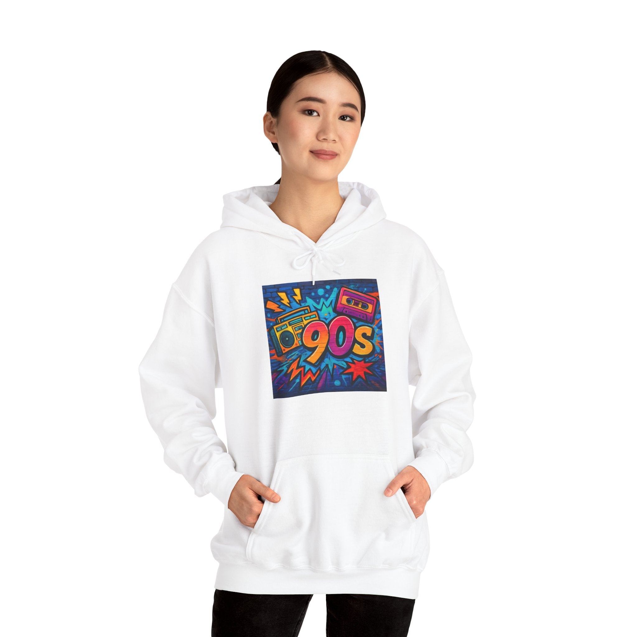 90s Retro Hoodie – Vintage Cassette Boombox Graphic Pullover