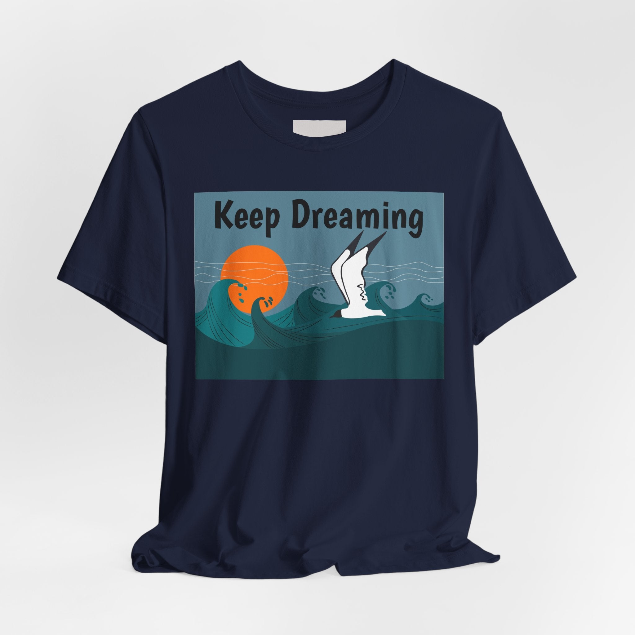 Keep Dreaming Seagull T-Shirt — Sunset Ocean Waves Graphic Tee