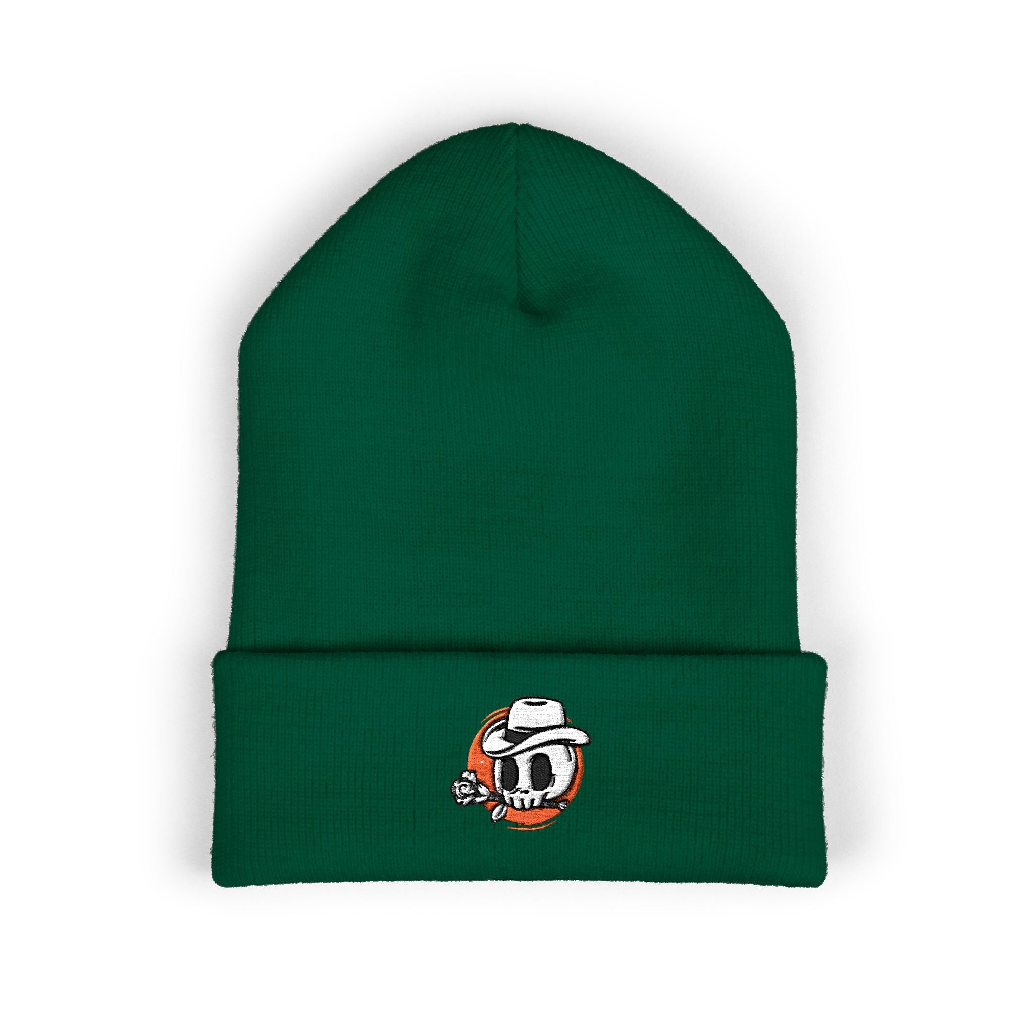 Embroidered Skate Skull Cuffed Beanie — White