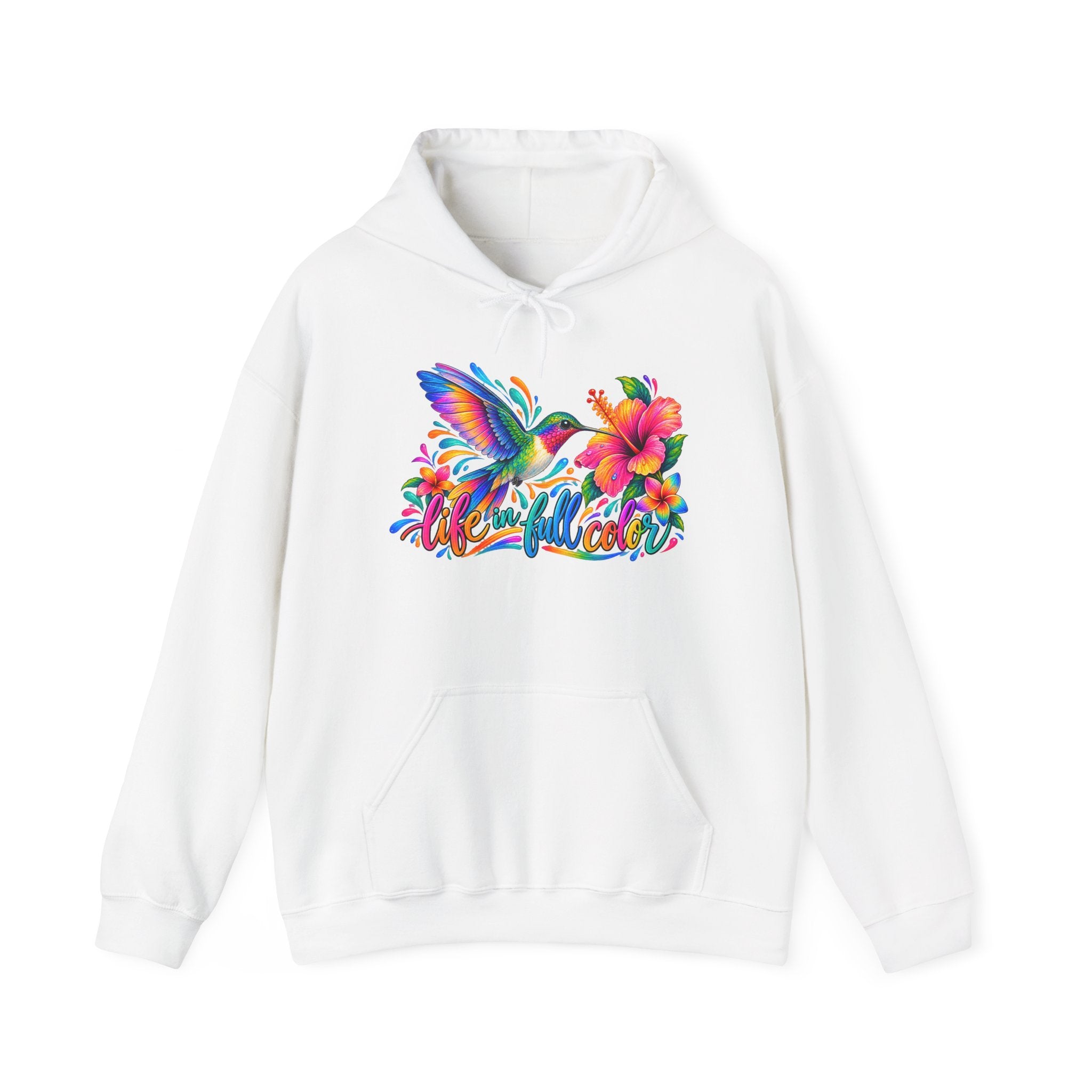 Hummingbird & Hibiscus Hoodie — Colorful Tropical Floral Graphic Sweatshirt
