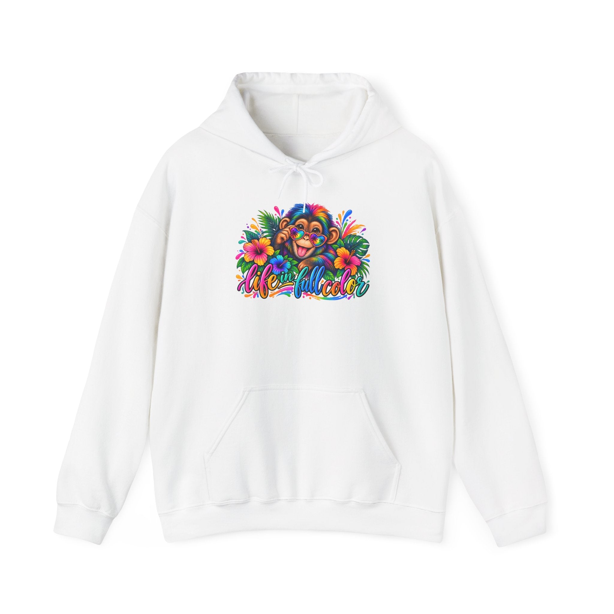 Colorful Monkey Hoodie — "Live Wild & Free" Tropical Graphic Sweatshirt