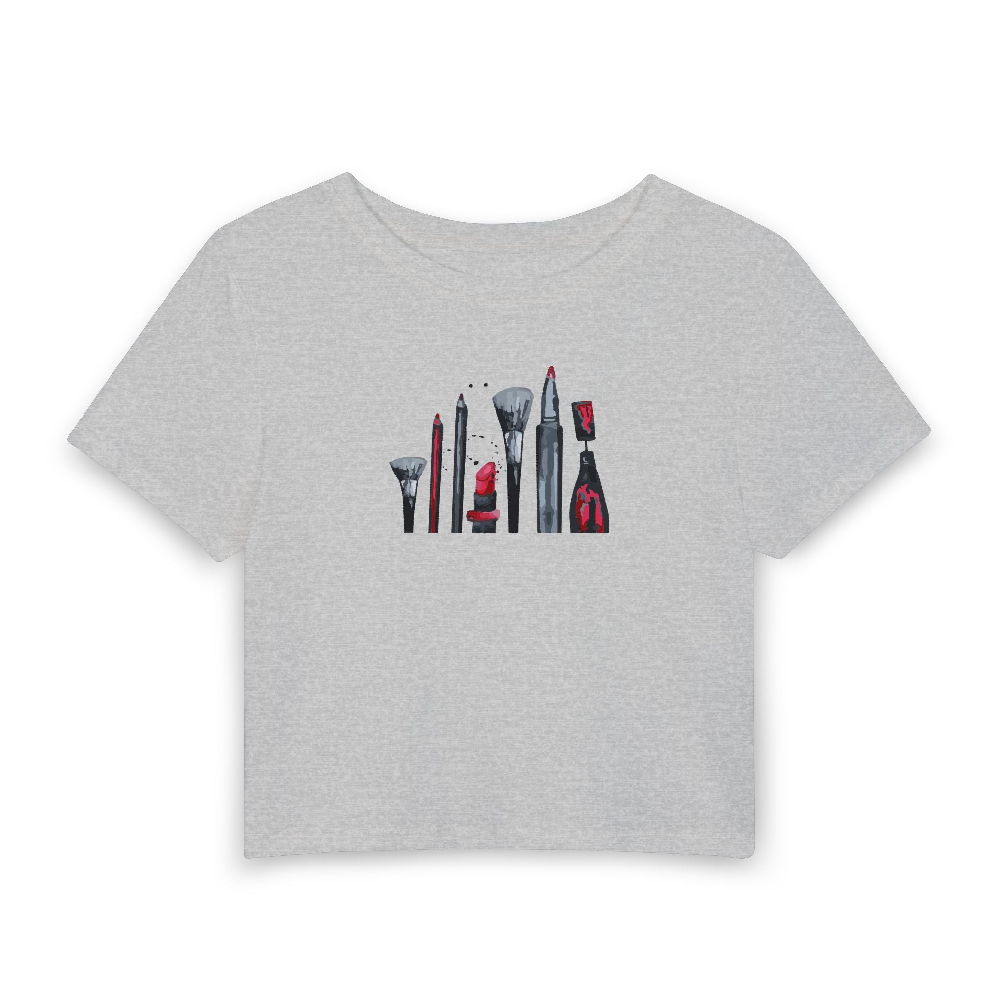 Makeup Brushes & Lipstick Graphic Baby Tee — Cosmetic Lover Crop Top