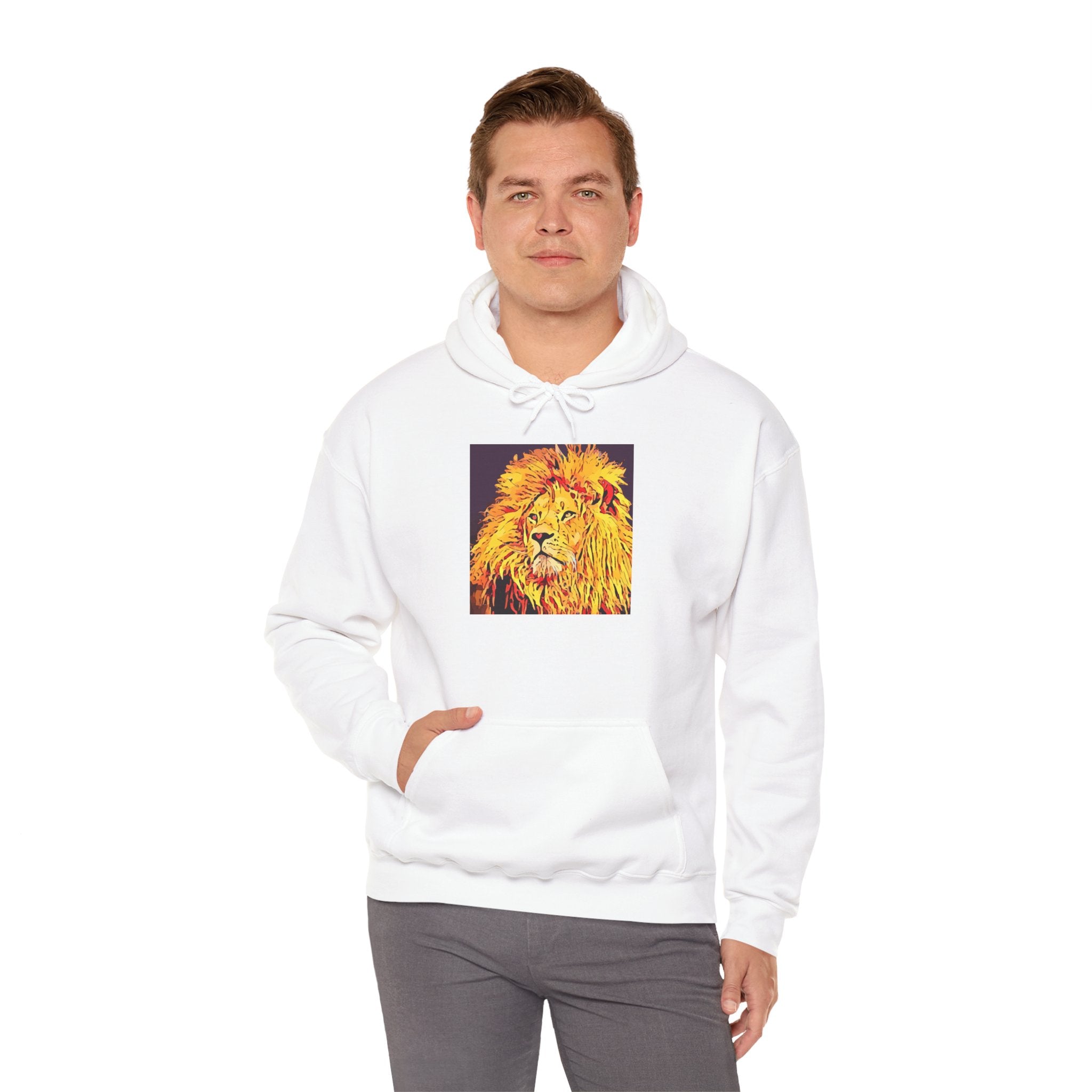 Lion Portrait Hoodie — Vibrant Yellow Pop-Art Lion Design