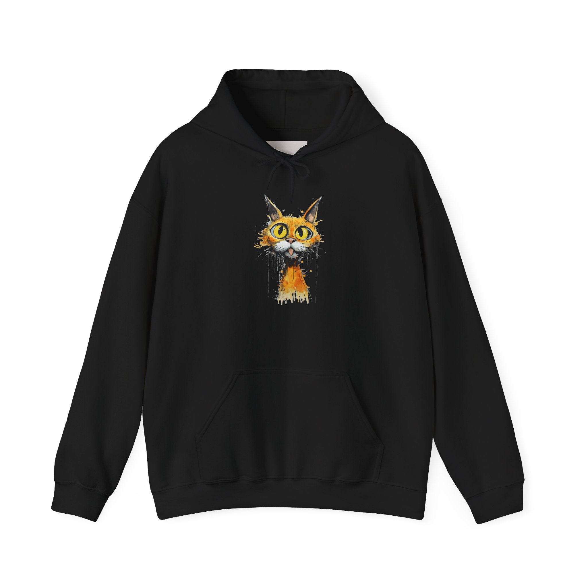 Cat Portrait Hoodie — Whimsical Watercolor Yellow-Eyed Cat Graphic