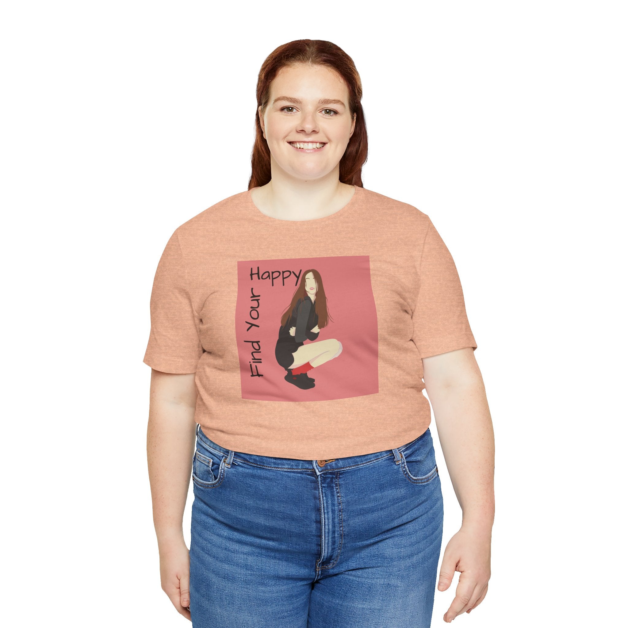 Find Your Happy Tee — Positive Graphic T‑Shirt with Illustrated Girl