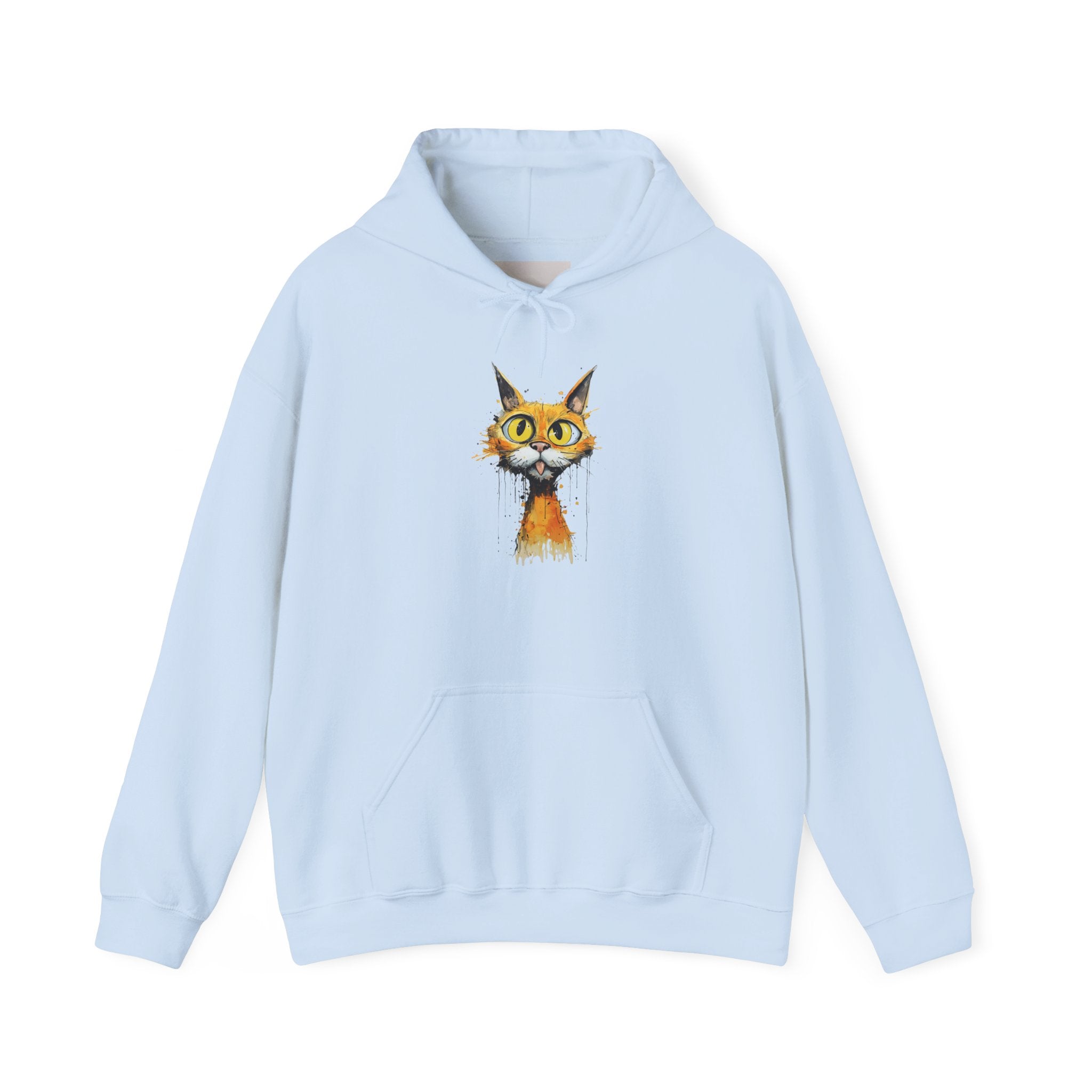 Cat Portrait Hoodie — Whimsical Watercolor Yellow-Eyed Cat Graphic