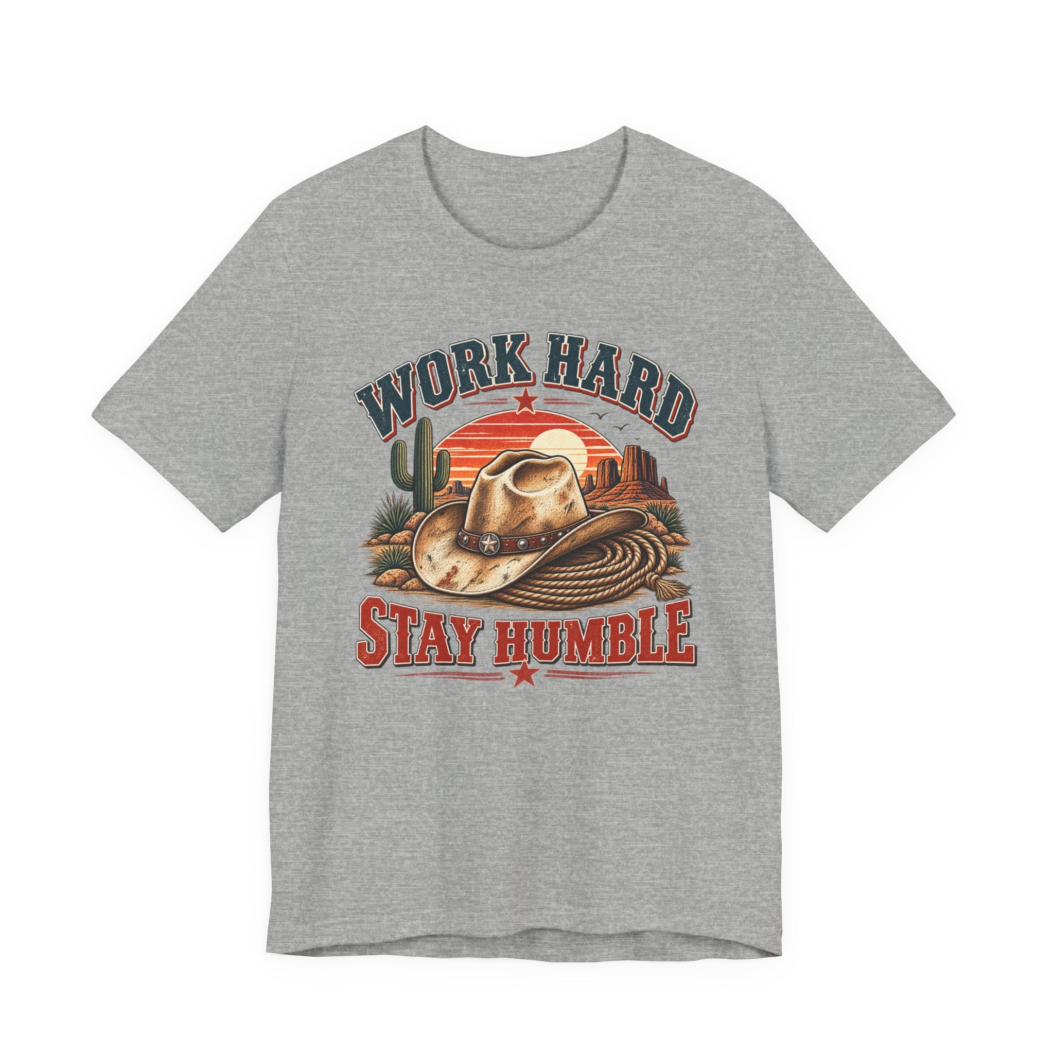 Work Hard Stay Humble Cowboy Tee — Western Sunset Short Sleeve Shirt