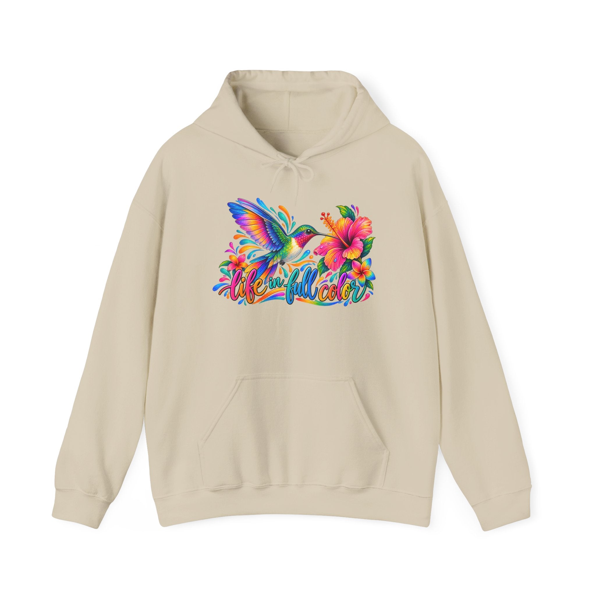 Hummingbird & Hibiscus Hoodie — Colorful Tropical Floral Graphic Sweatshirt