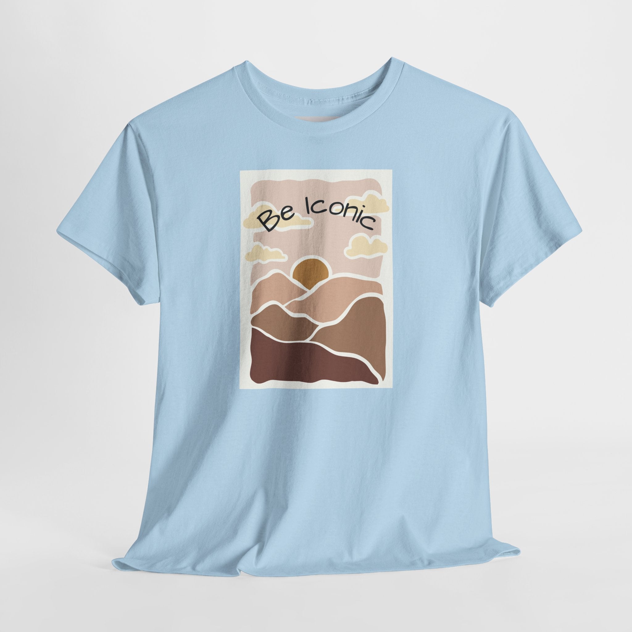 Be Iconic Tee — Retro Sunset Mountain Graphic T‑Shirt